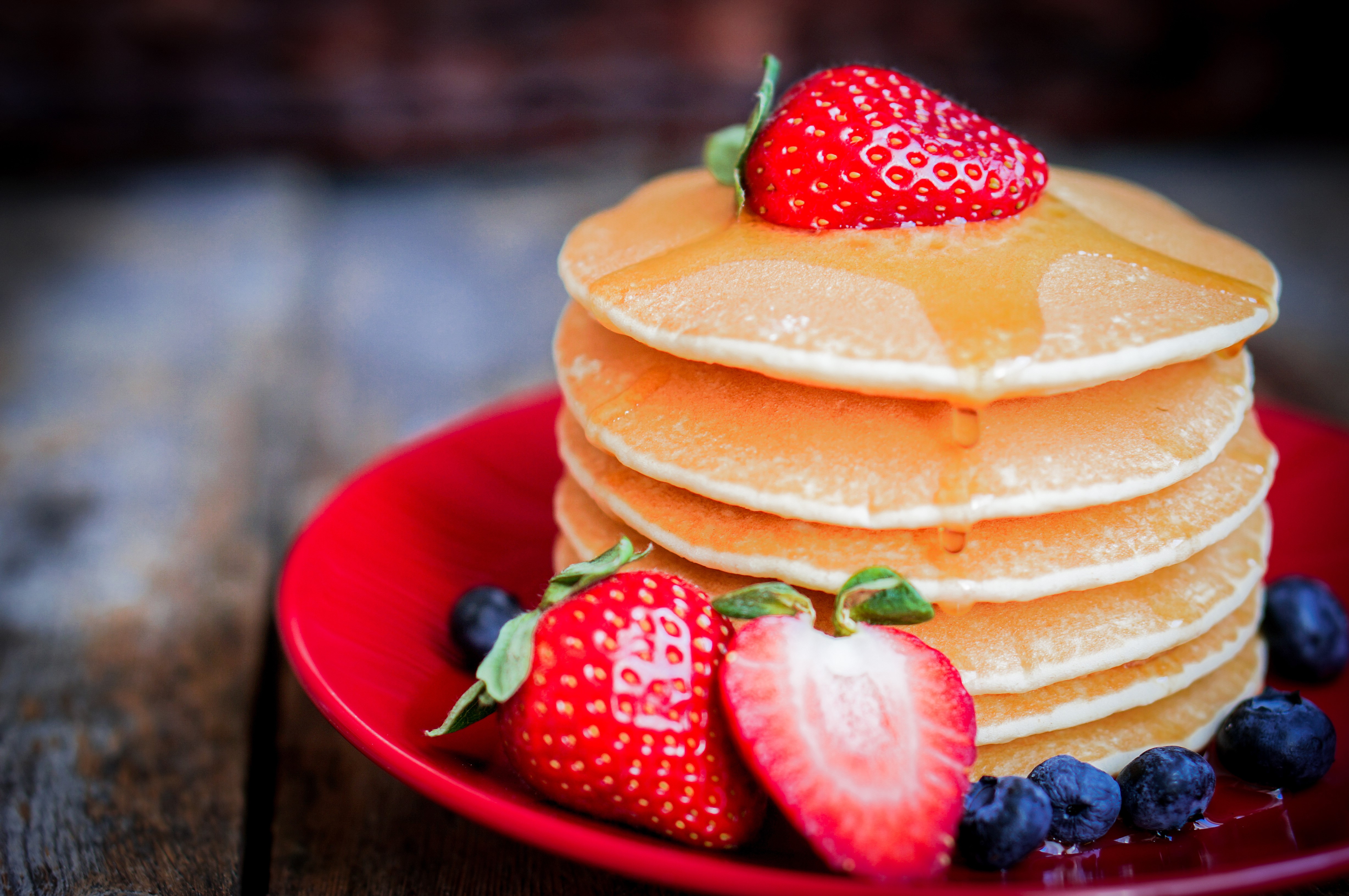 Stack of Pancakes with Strawberries and Blueberries HD Wallpaper