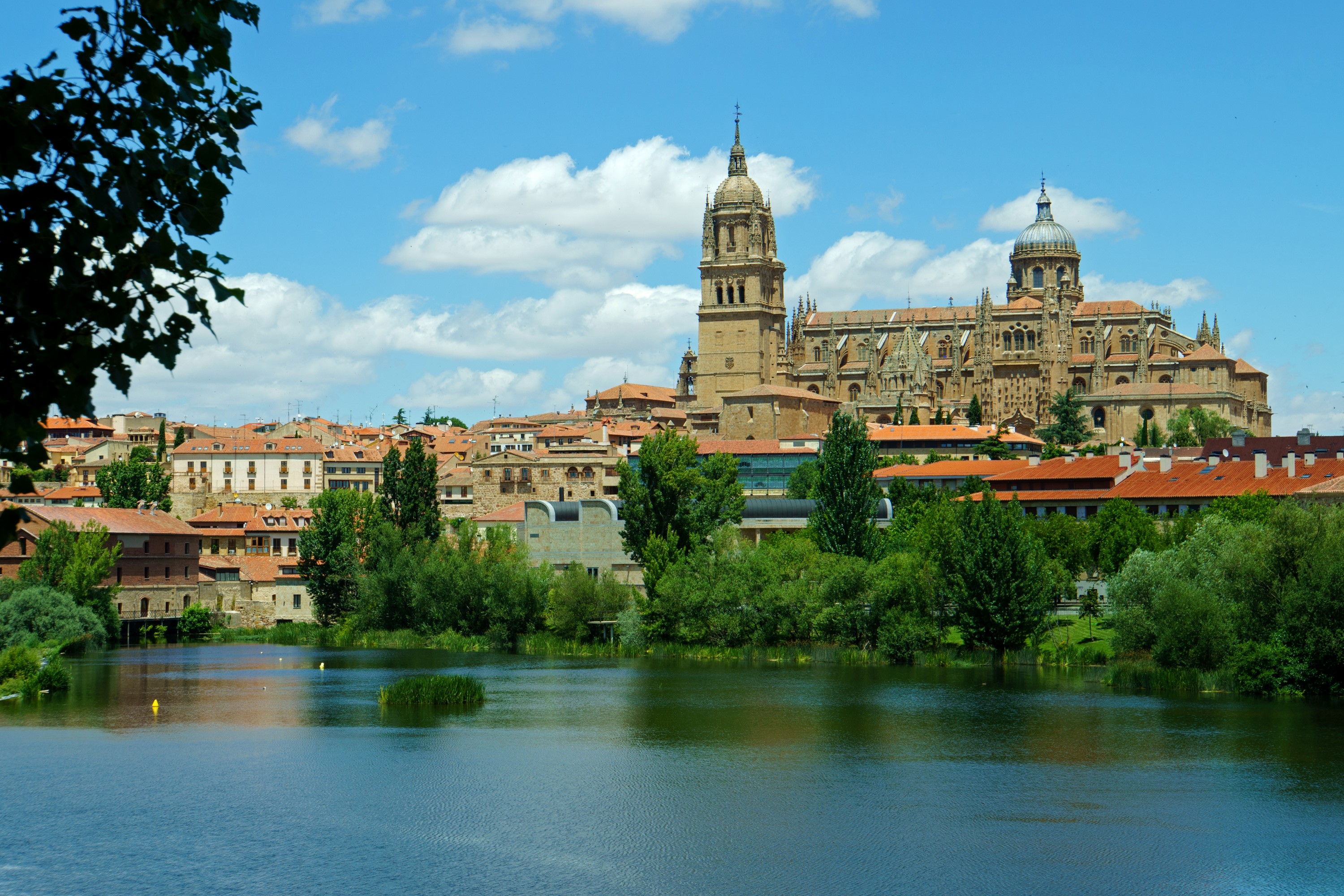 Salamanca Cathedral and cityscape across the river HD Wallpaper