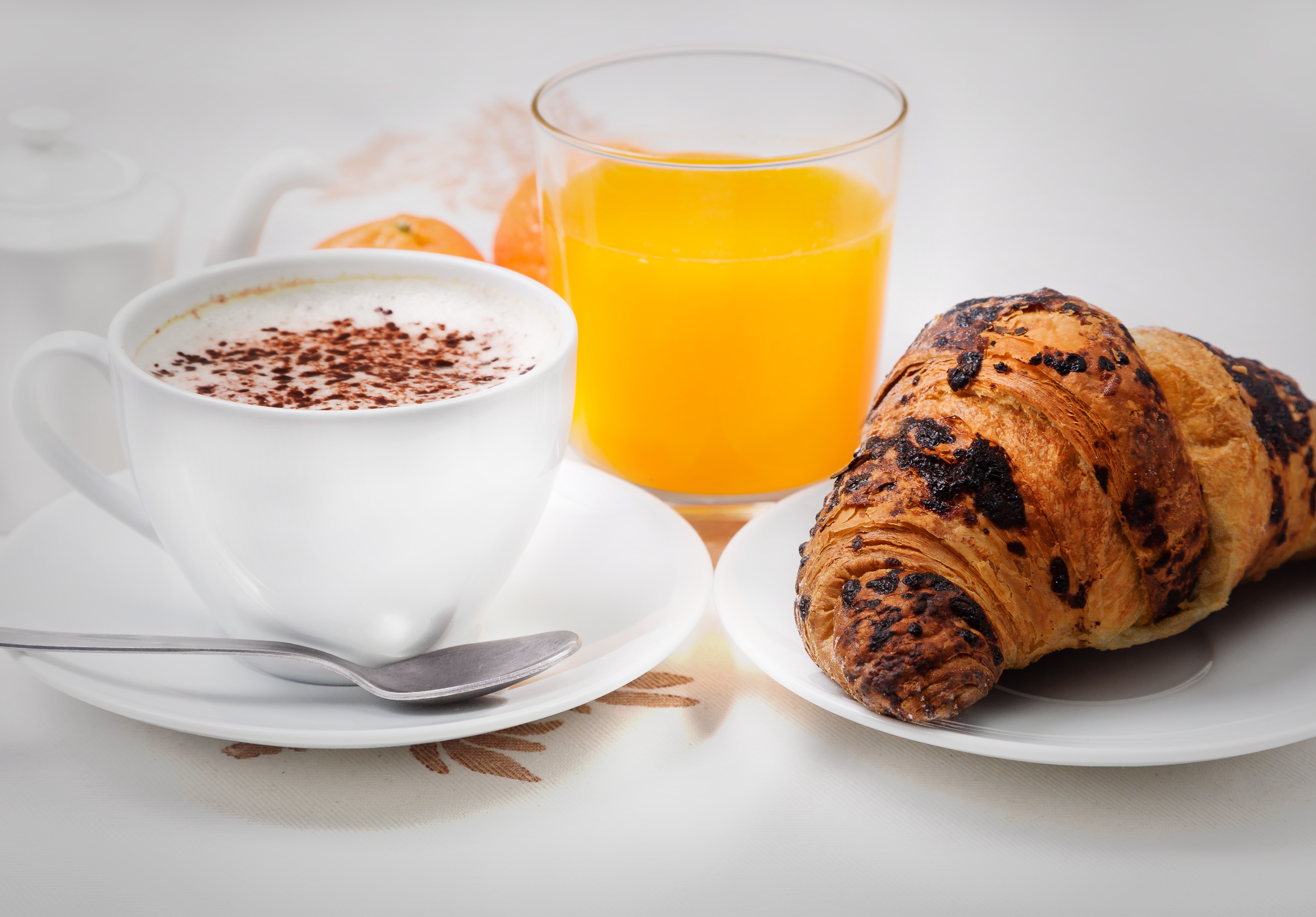 Coffee, Orange Juice, and Croissant Breakfast HD Wallpaper