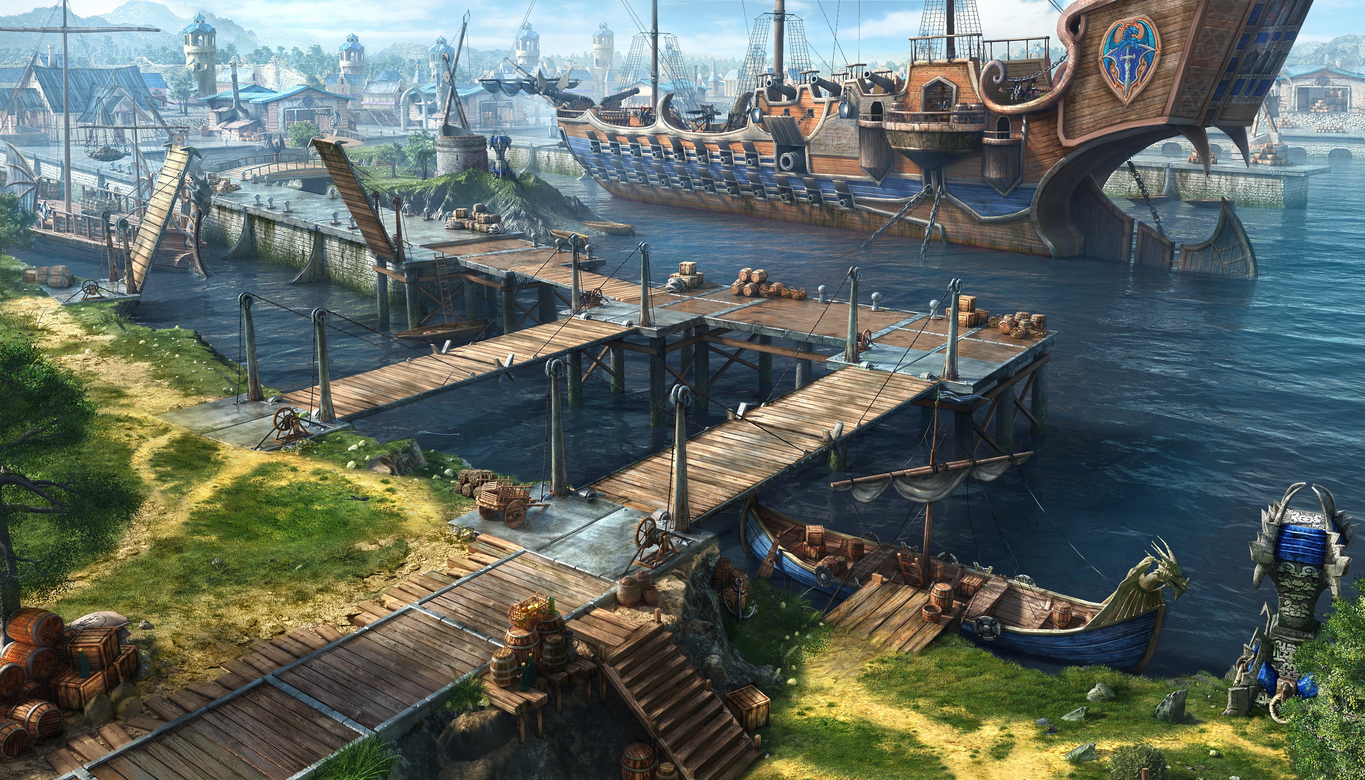 Dragon Eternity Marinas with Ships and Docks HD Wallpaper