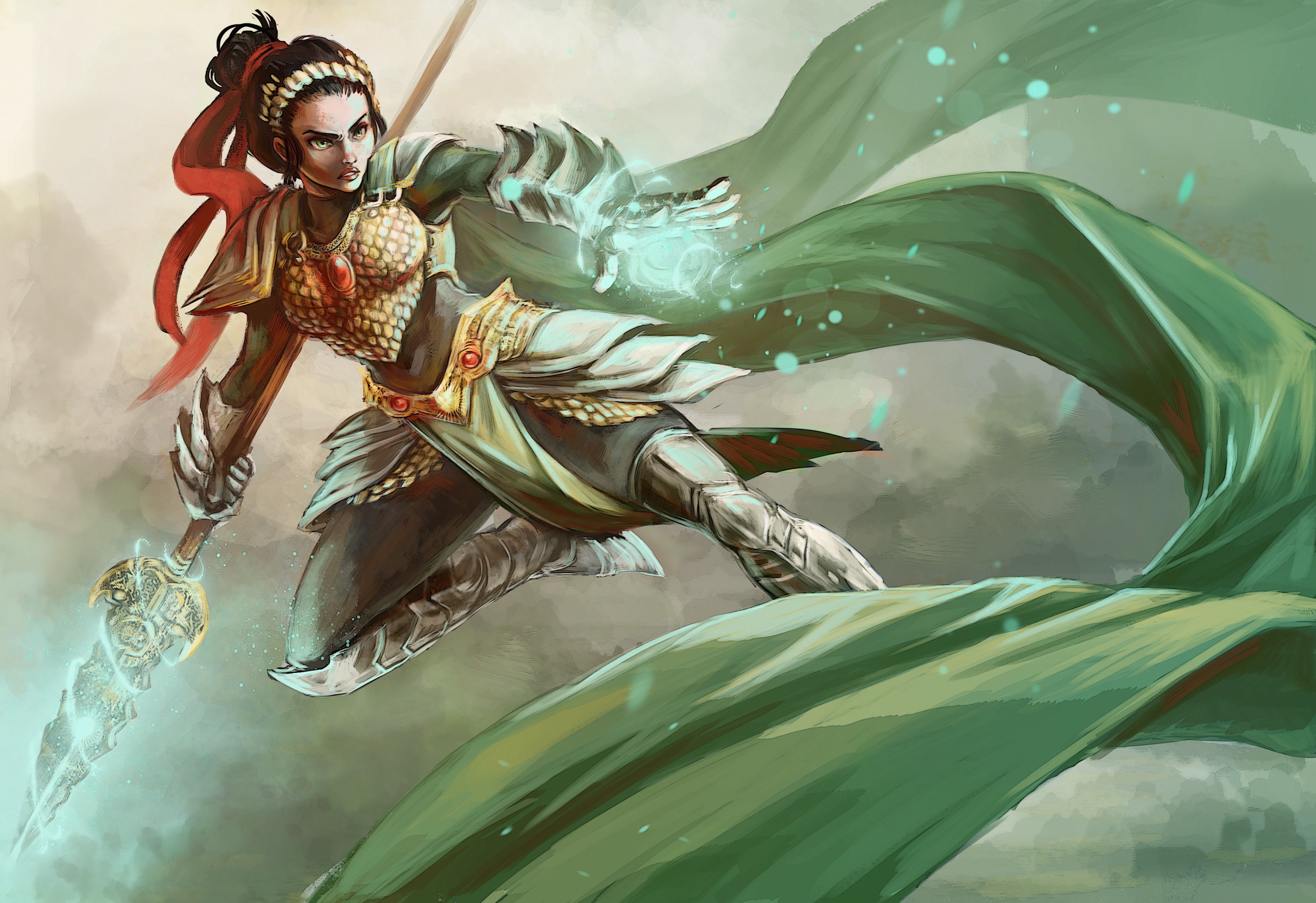 Warrior woman with spear and magic HD Wallpaper