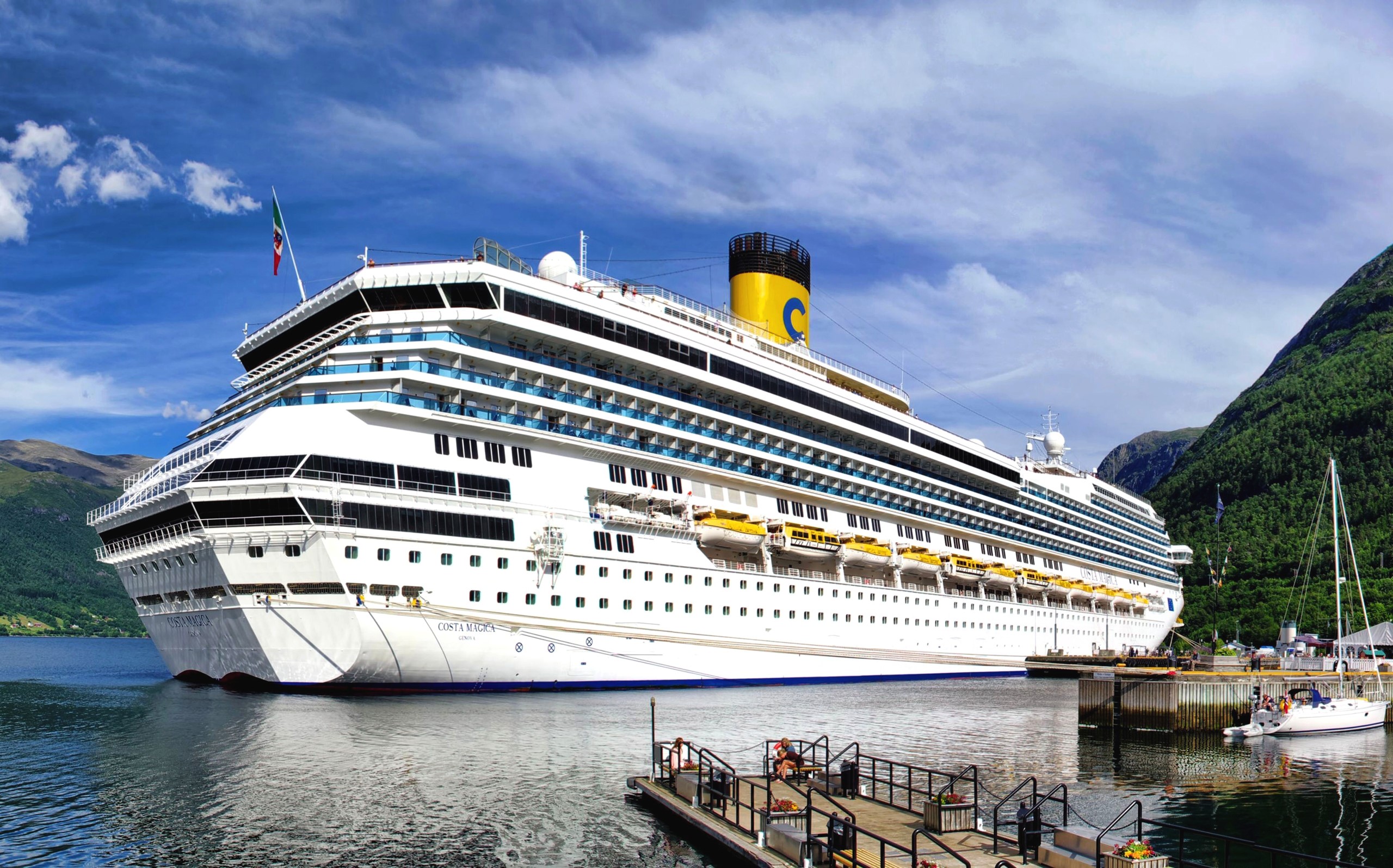 Costa Cruises ship docked in a Norwegian fjord HD Wallpaper