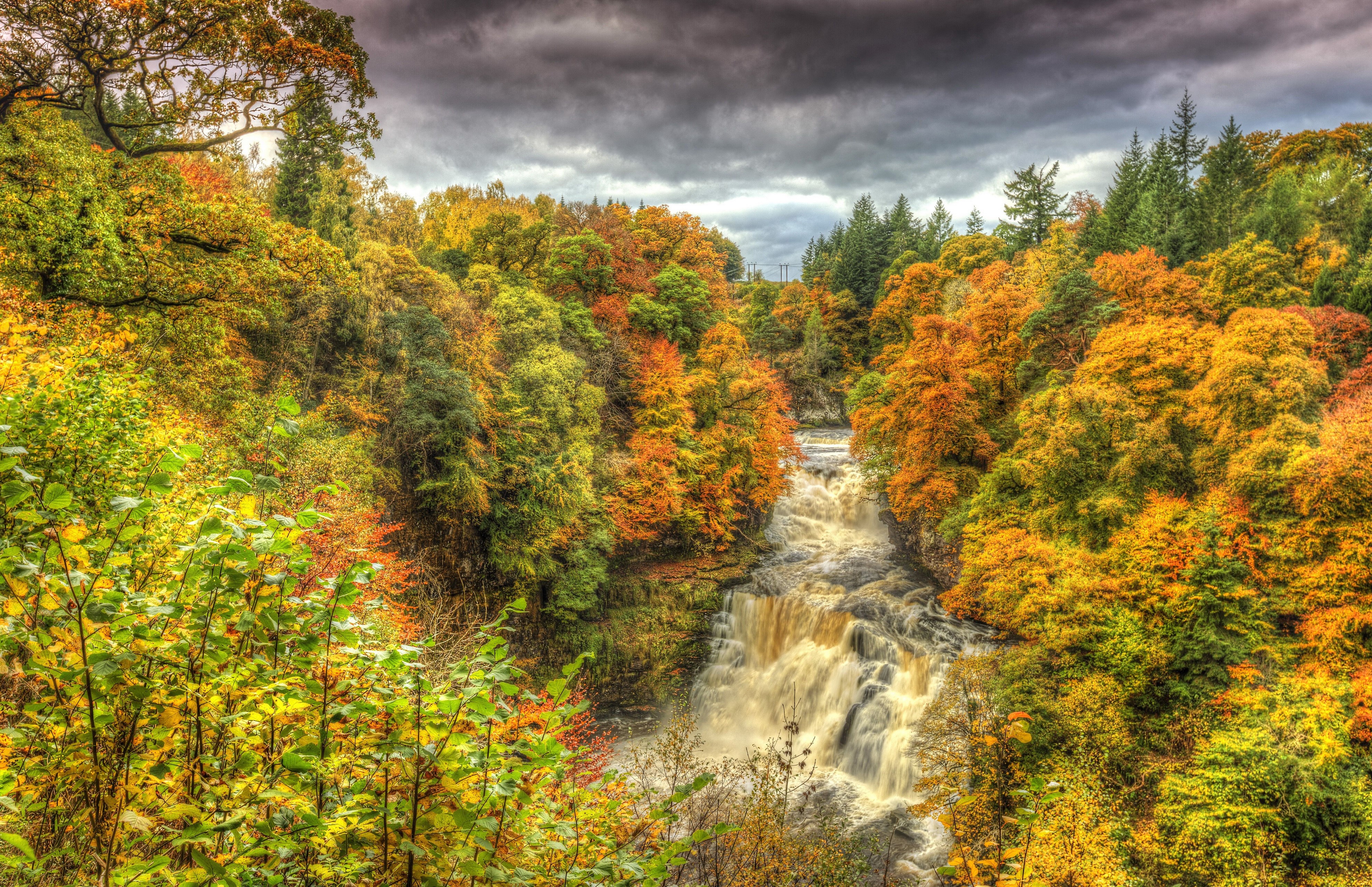 Autumn Waterfall in a Forest HD Wallpaper