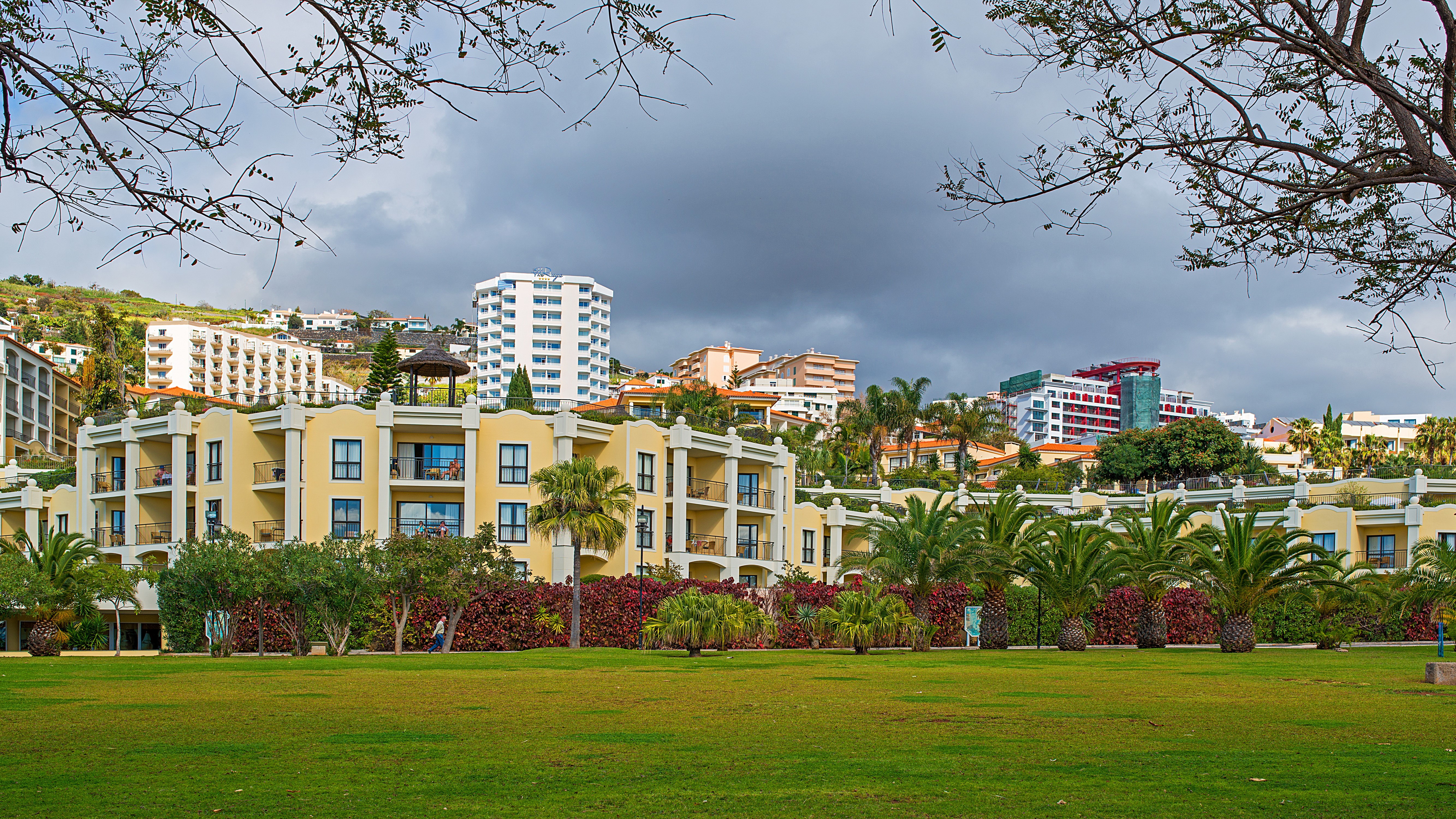 Resorts and houses on a hillside in Funchal, Madeira, Portugal HD Wallpaper