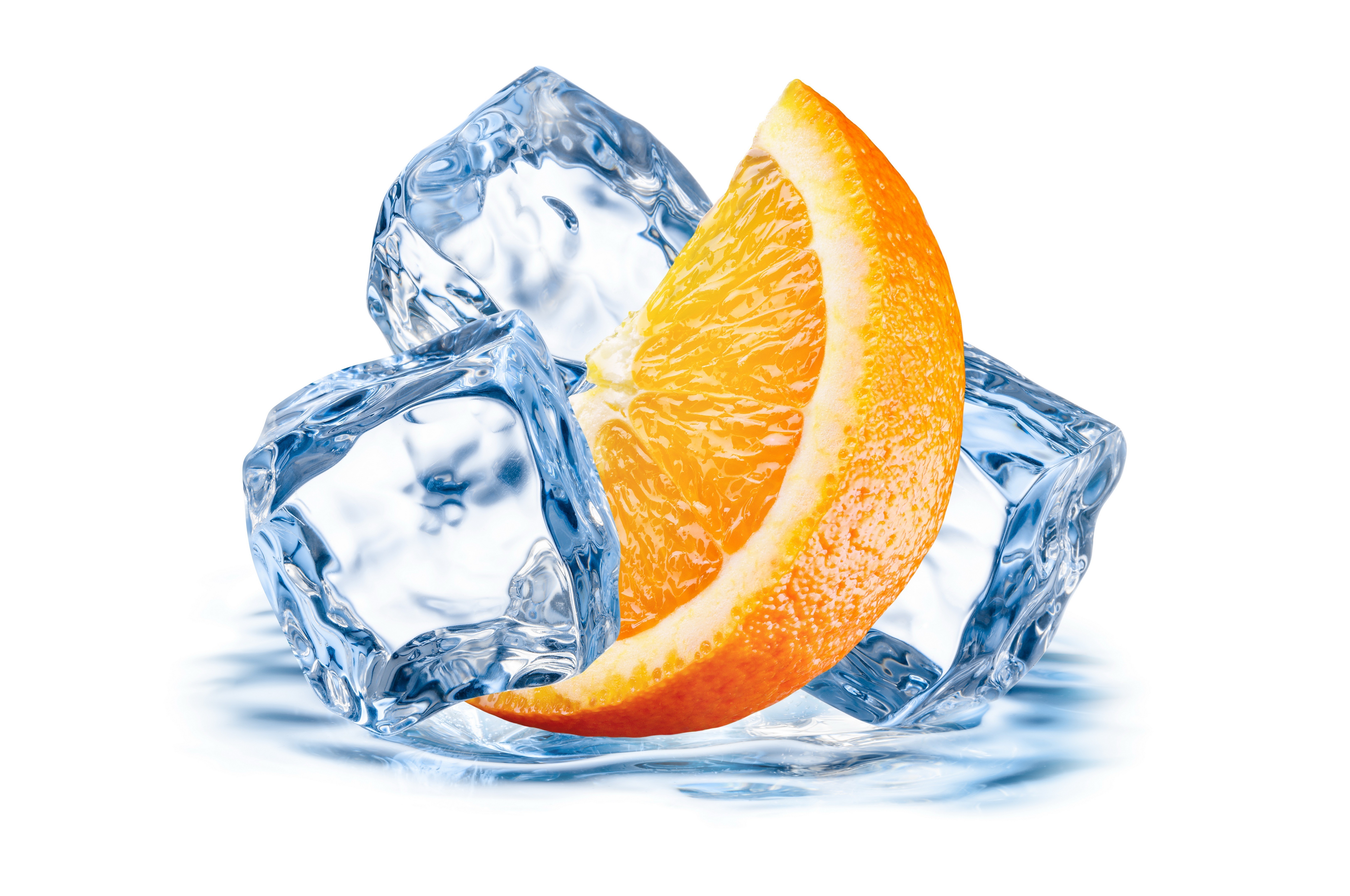 Orange slice with ice cubes HD Wallpaper