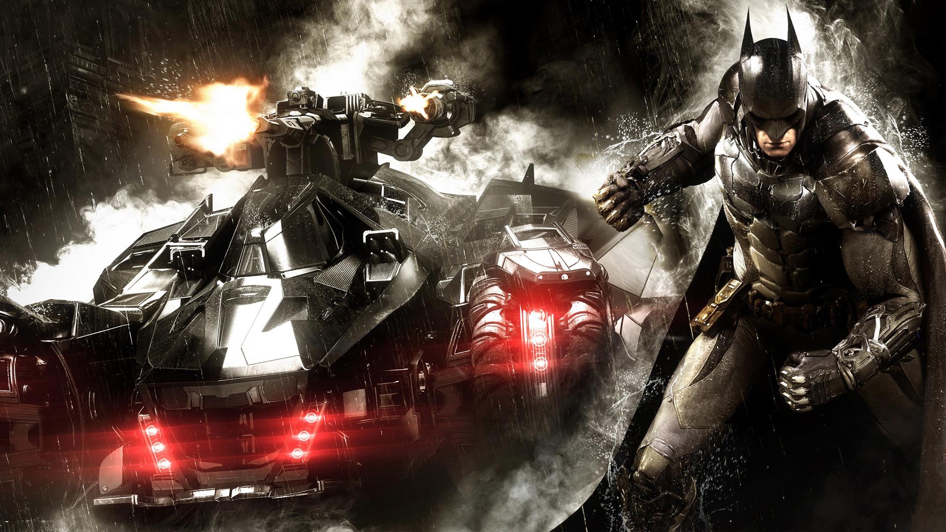 Batman and Batmobile in Arkham Knight HD Wallpaper