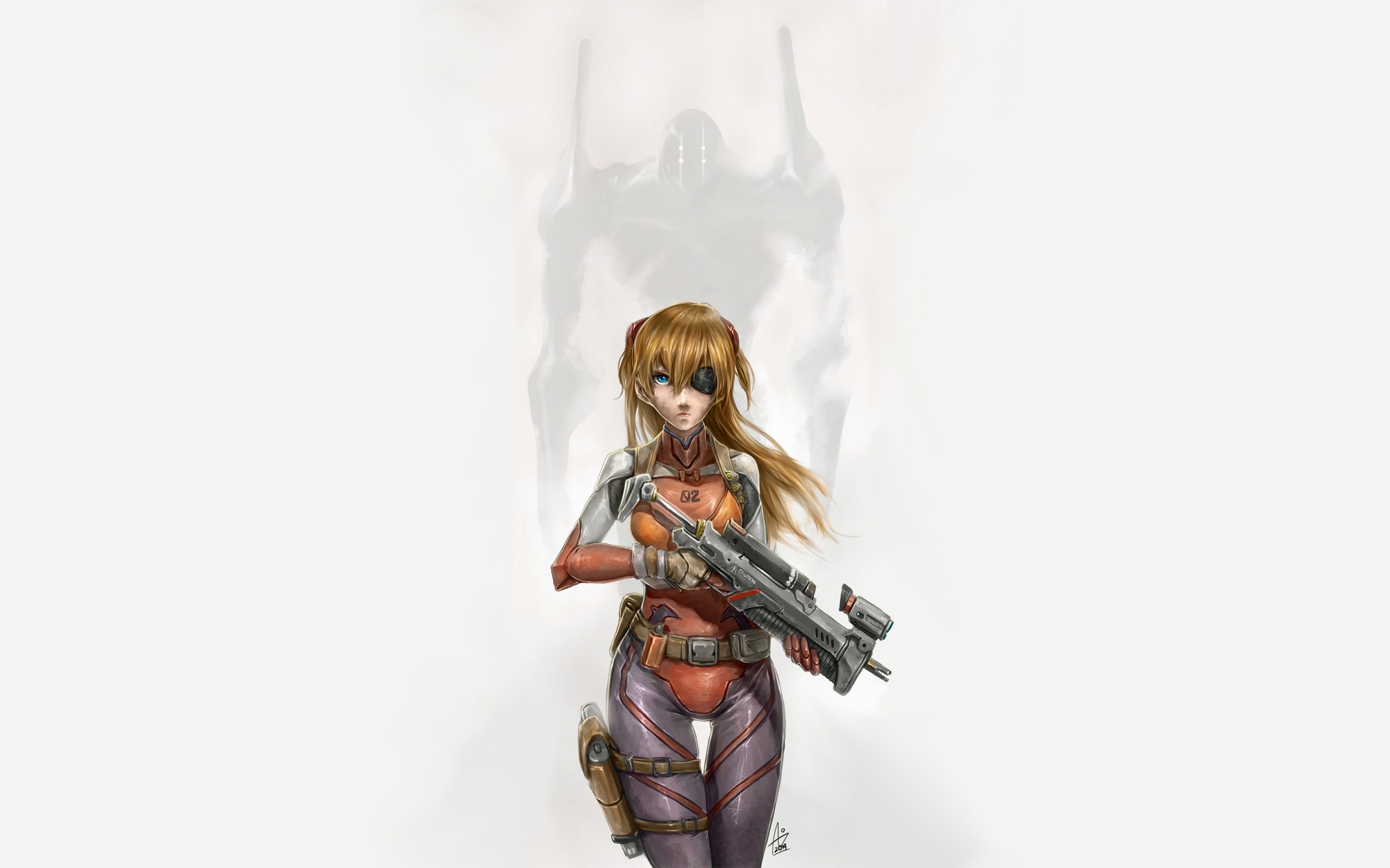Asuka Langley from Neon Genesis Evangelion with a gun HD Wallpaper
