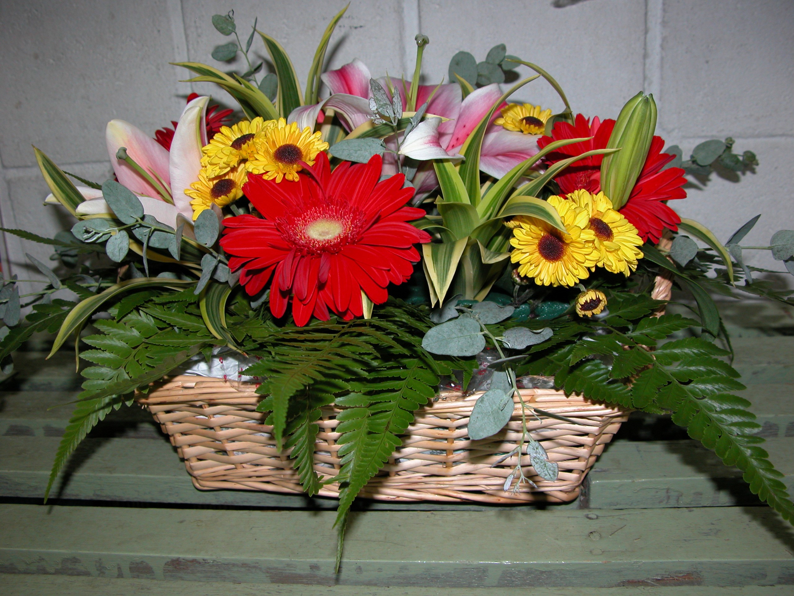 Bouquet of Gerberas and Lilies in a Wicker Basket HD Wallpaper