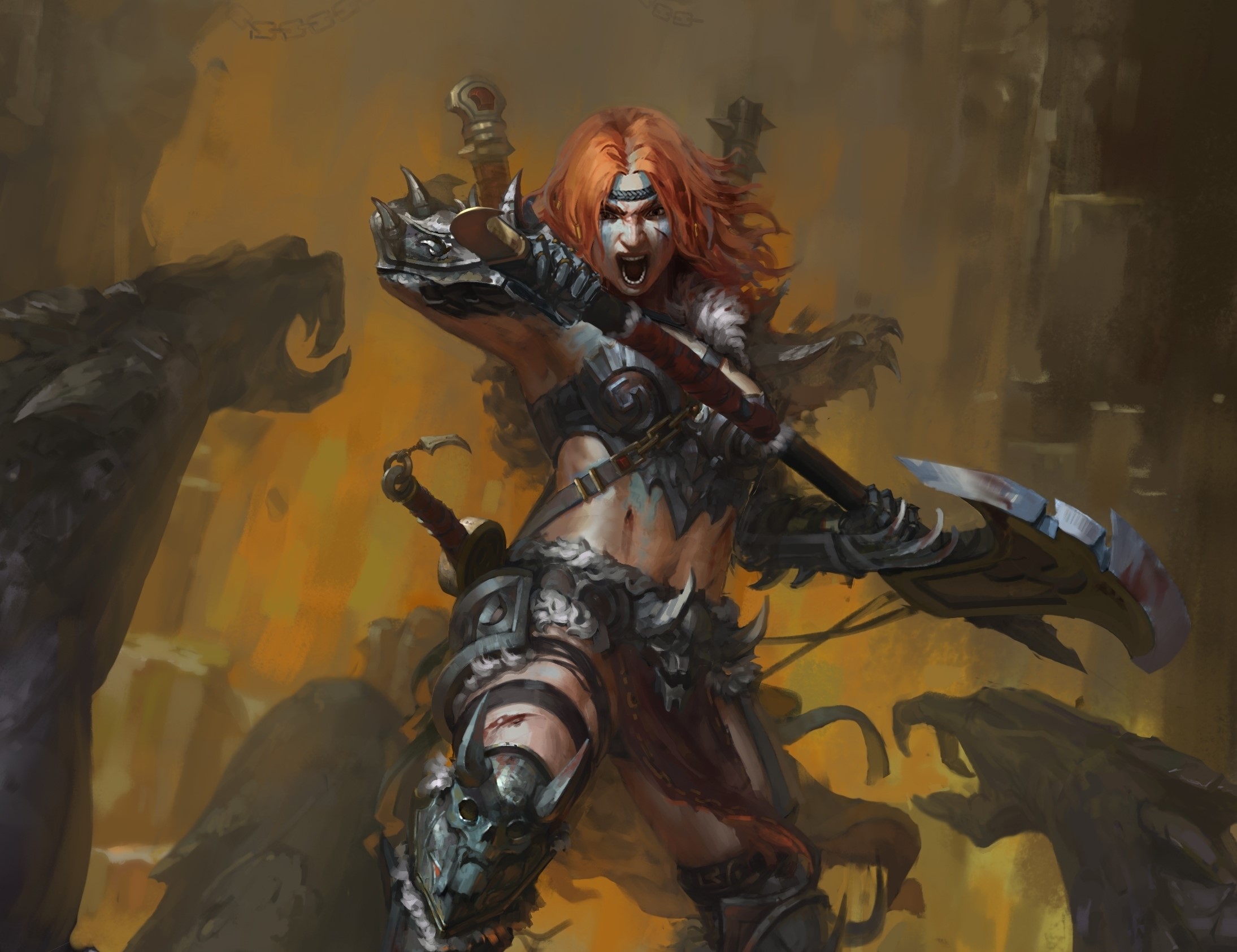 Female barbarian warrior with battle axe HD Wallpaper