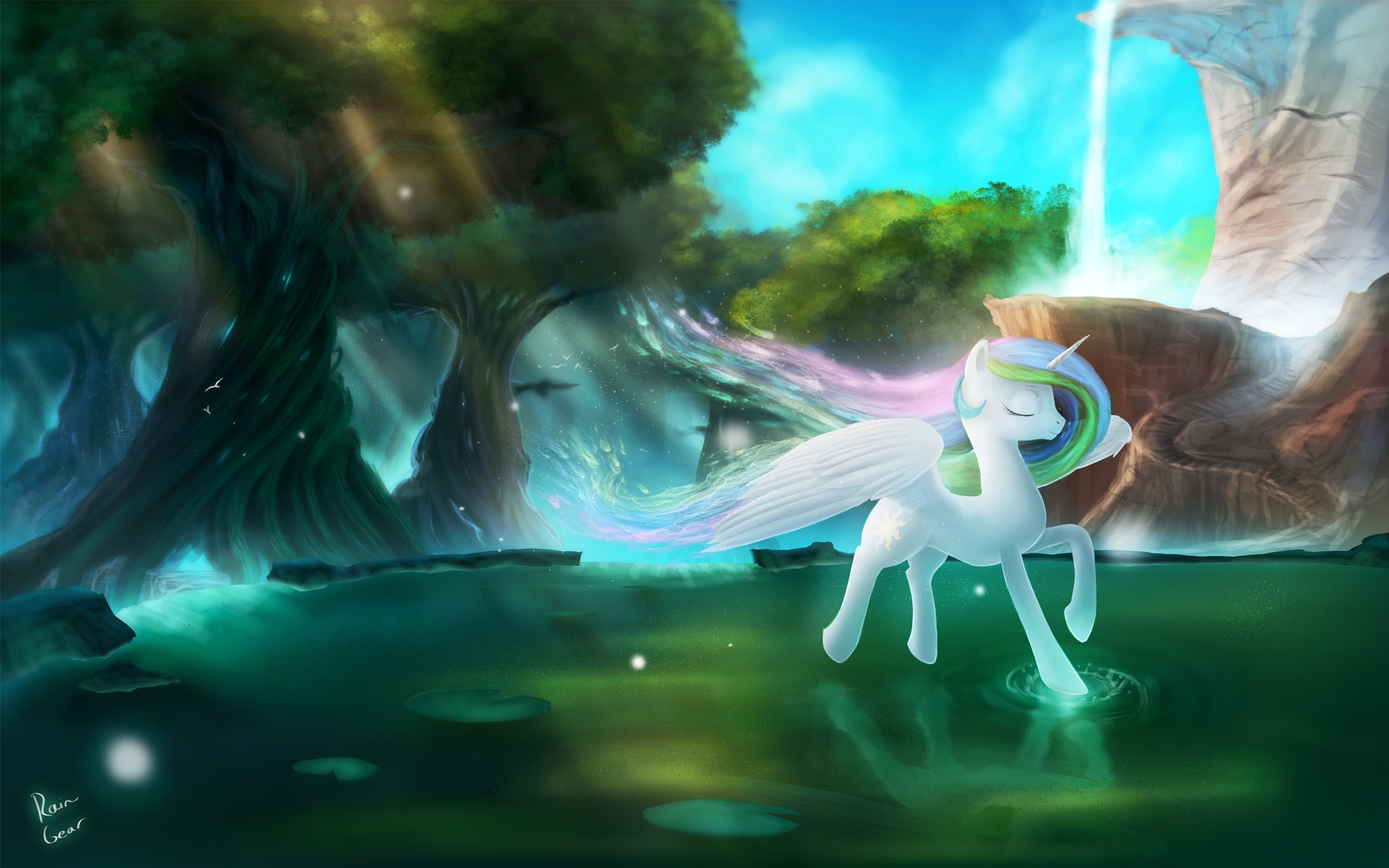 Princess Celestia from My Little Pony in a magical forest HD Wallpaper