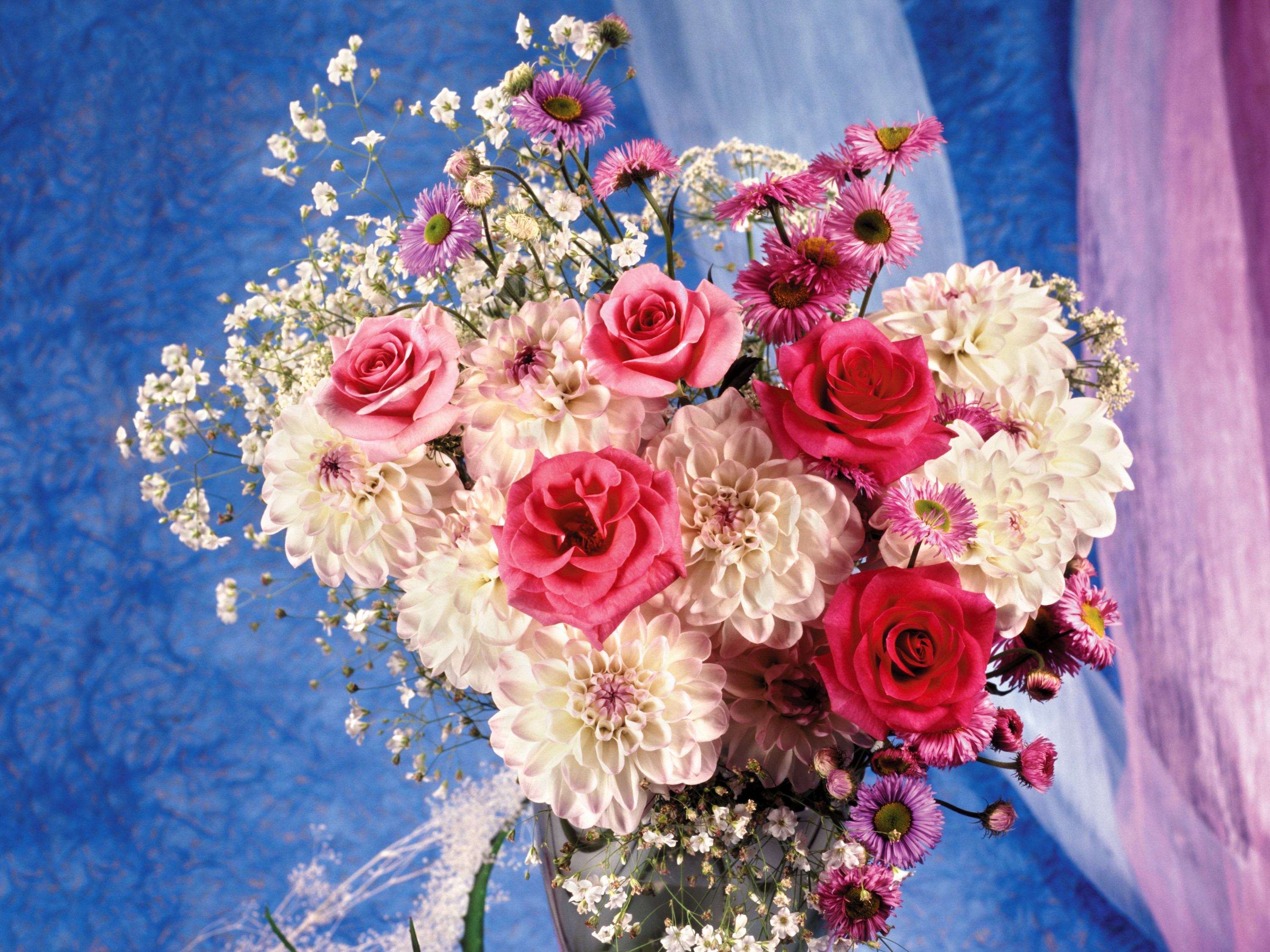 Bouquet of Roses, Dahlias, and Asters HD Wallpaper