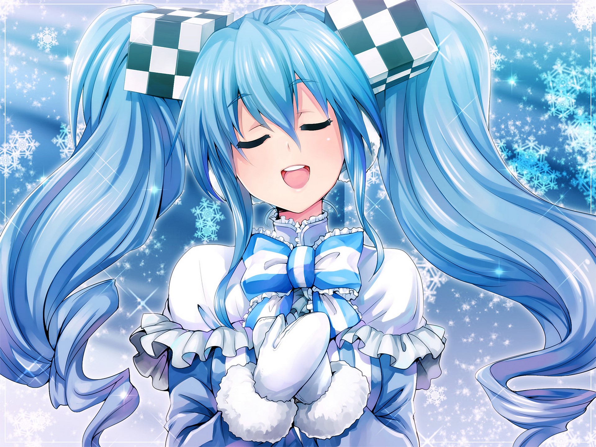 Hatsune Miku from Vocaloid in winter attire HD Wallpaper