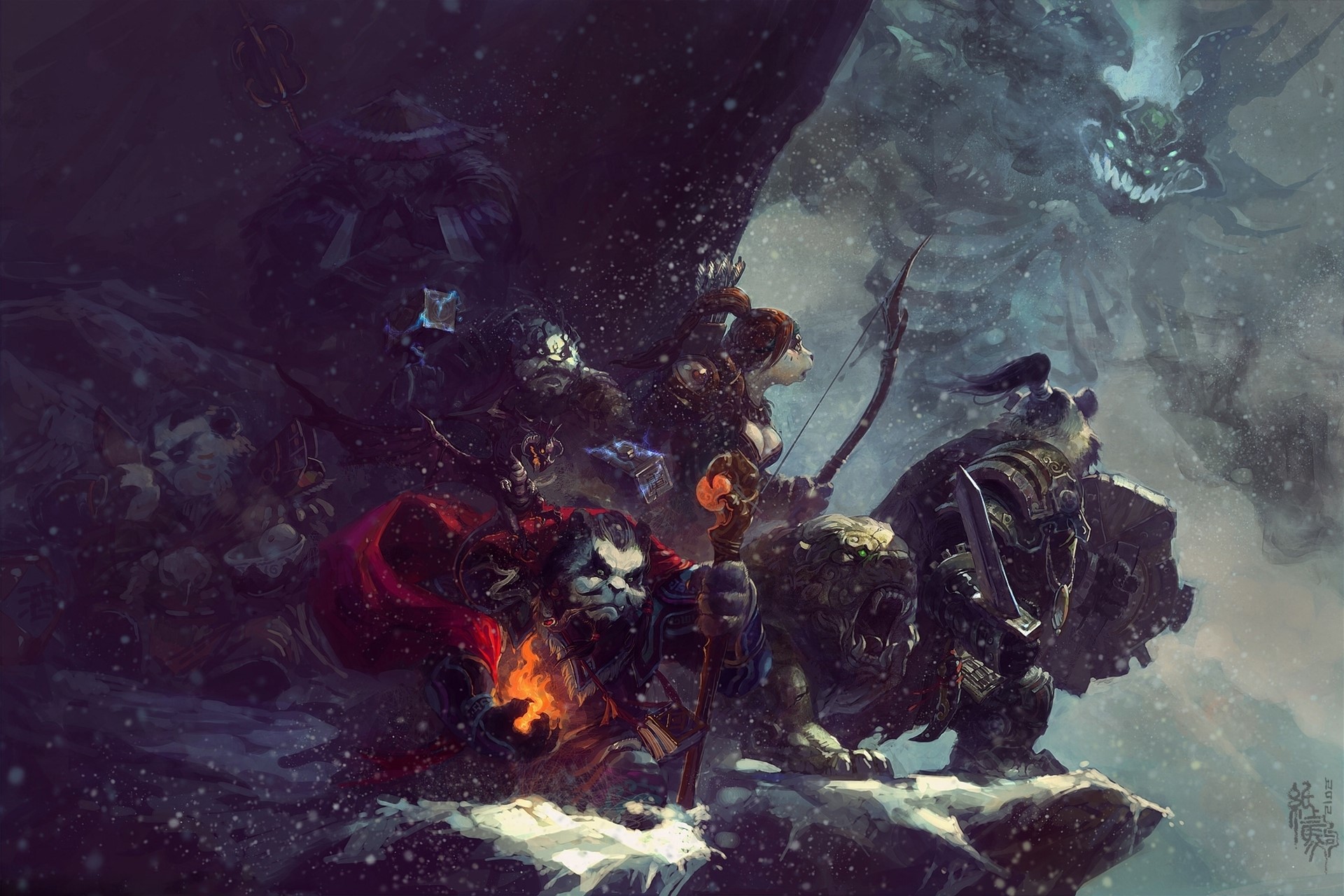 World of WarCraft characters facing a monster HD Wallpaper