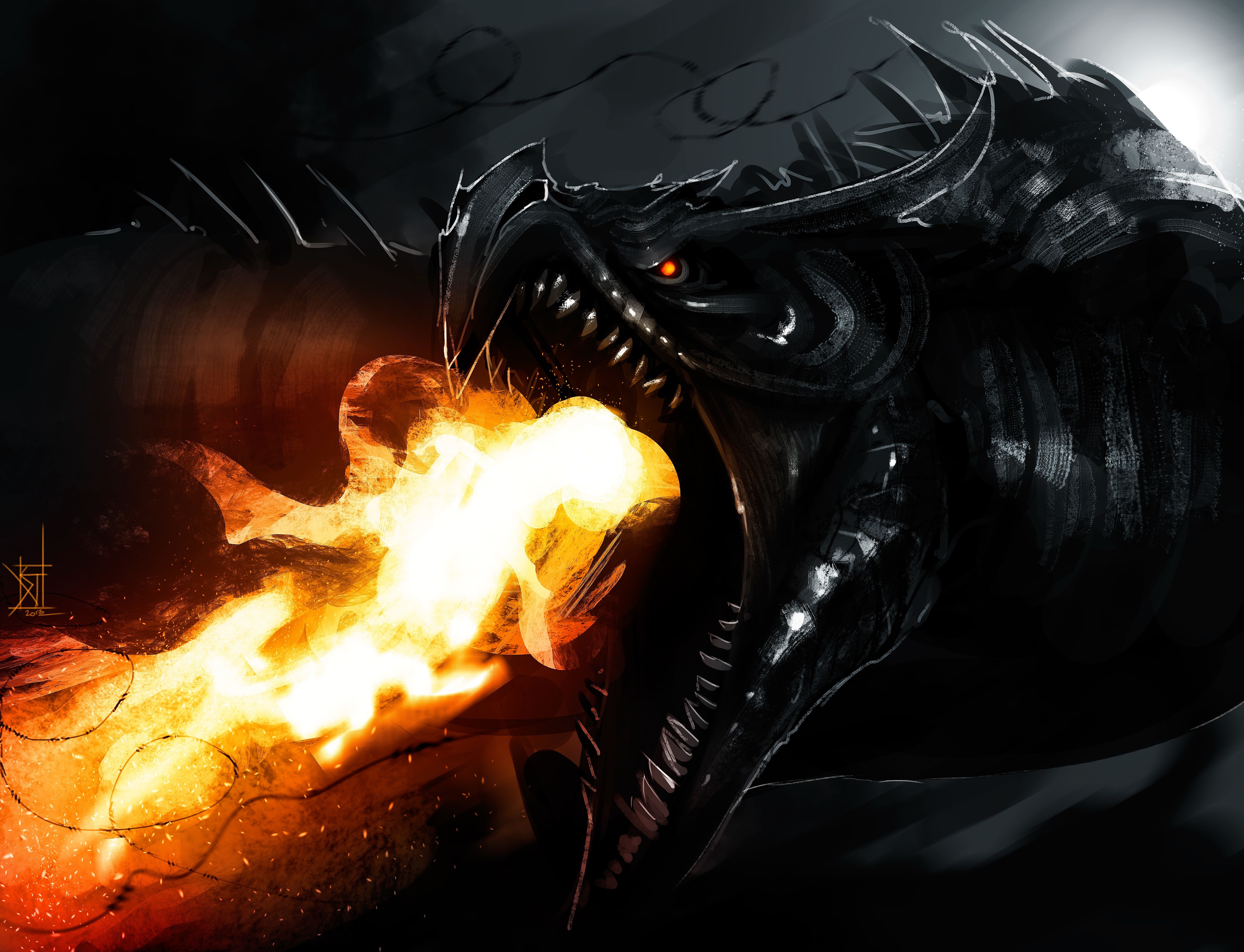 Dragon breathing fire from The Elder Scrolls V: Skyrim HD Wallpaper