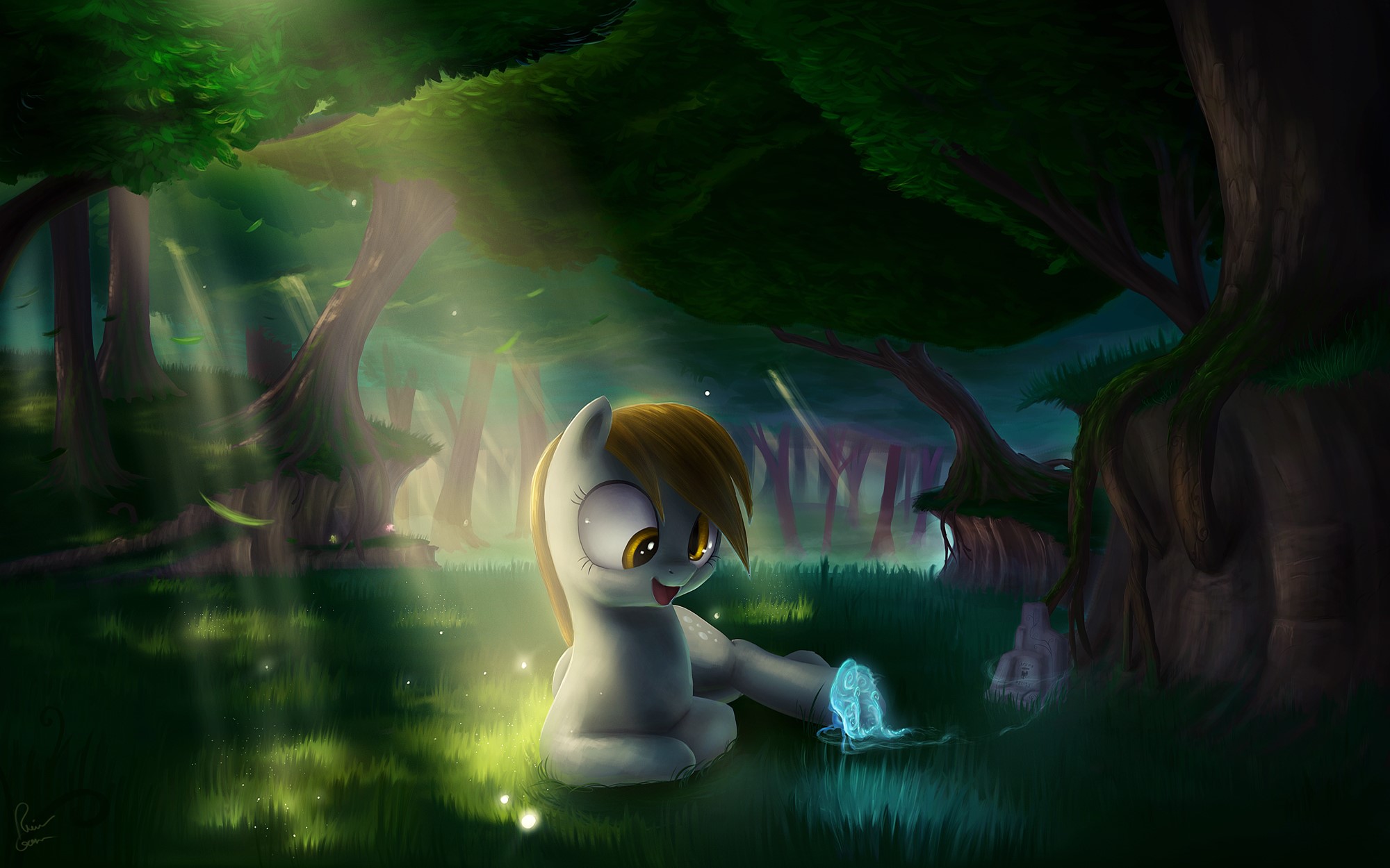 Derpy Hooves from My Little Pony in a magical forest HD Wallpaper