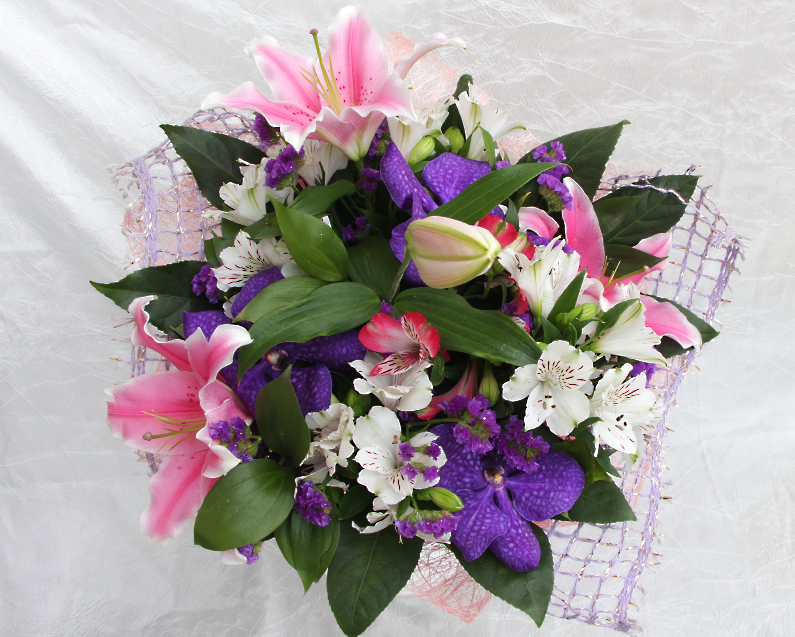 Bouquet of Lilies, Alstroemeria, and Vanda Orchids HD Wallpaper