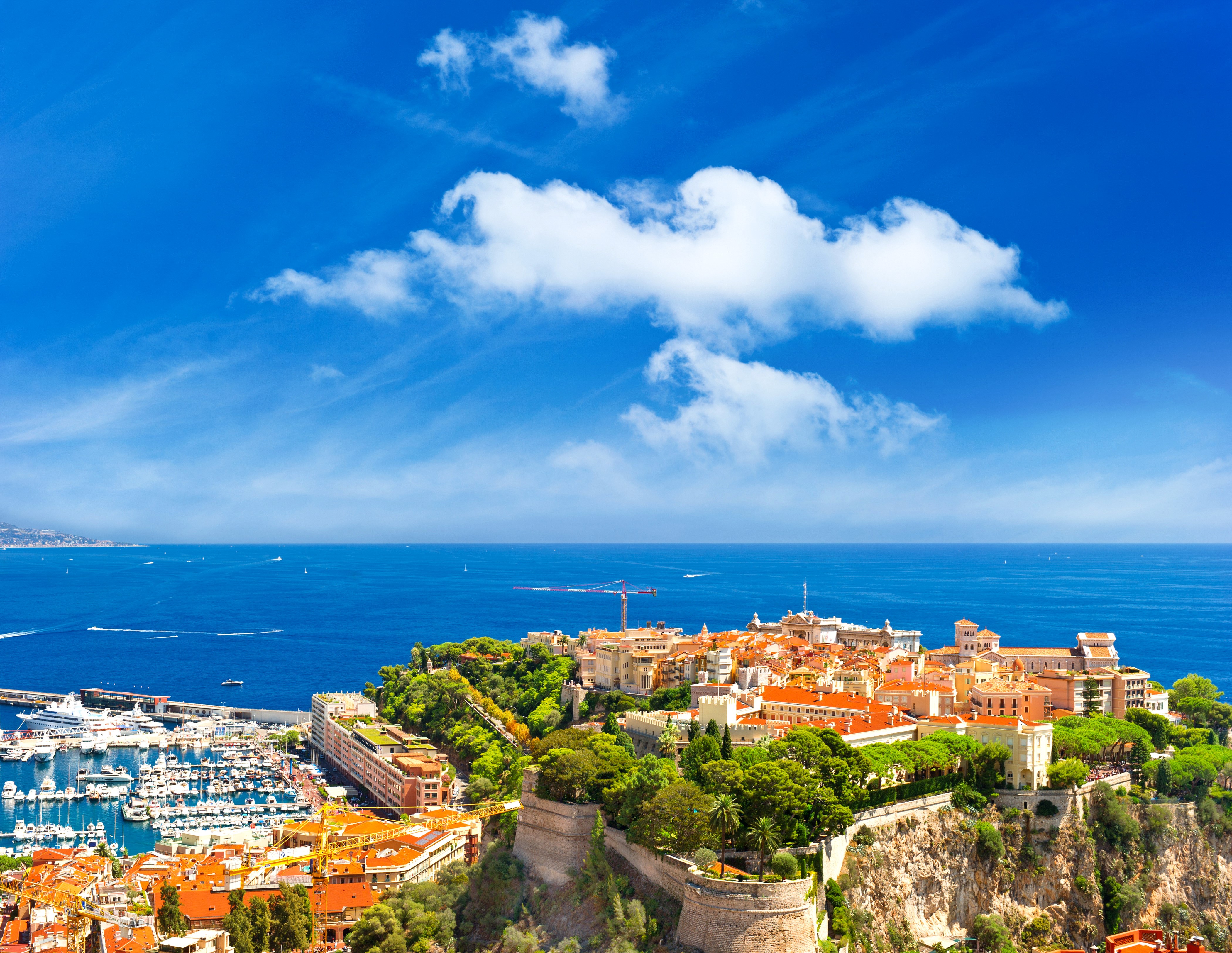 Monaco cityscape with harbor and blue sky HD Wallpaper