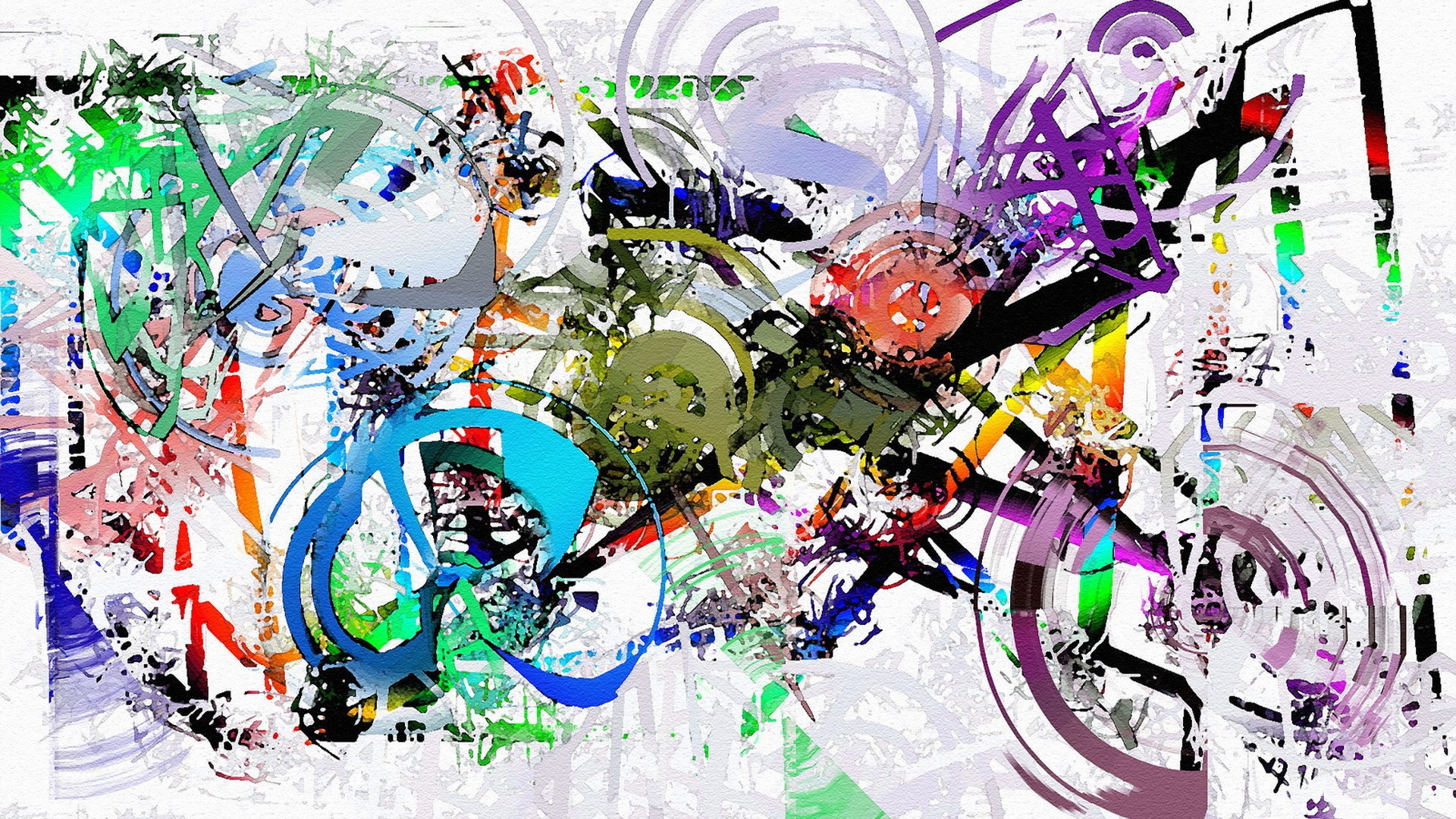 Abstract colorful paint splatters and lines HD Wallpaper