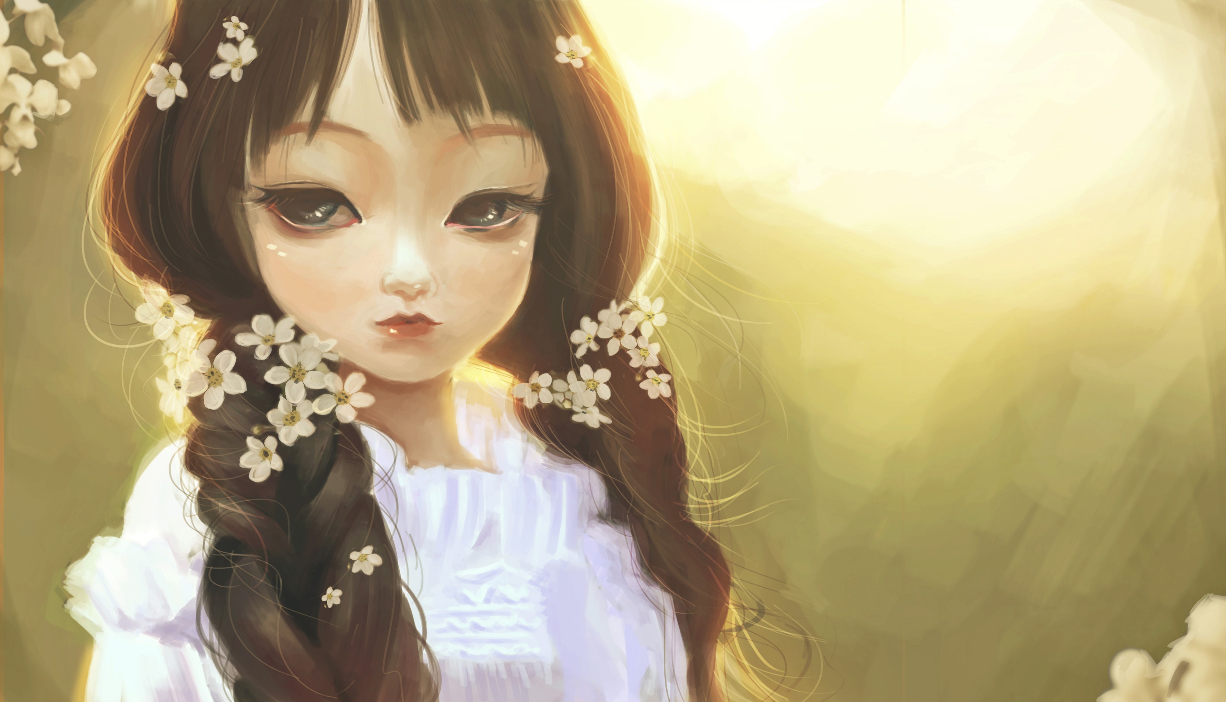 Painting Art of a Girl with Braid Hair HD Wallpaper
