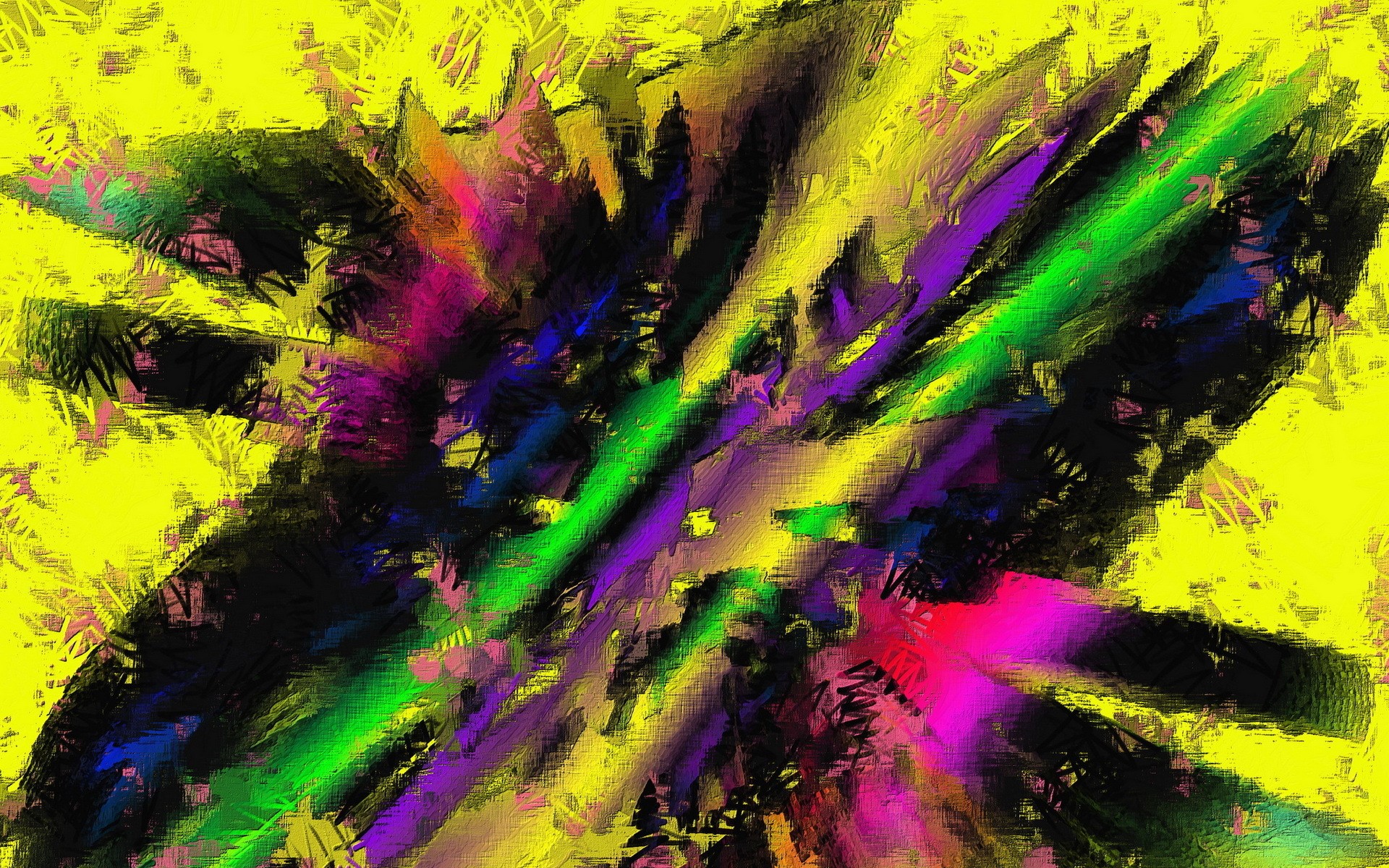 Abstract painting with yellow background and colorful streaks HD Wallpaper