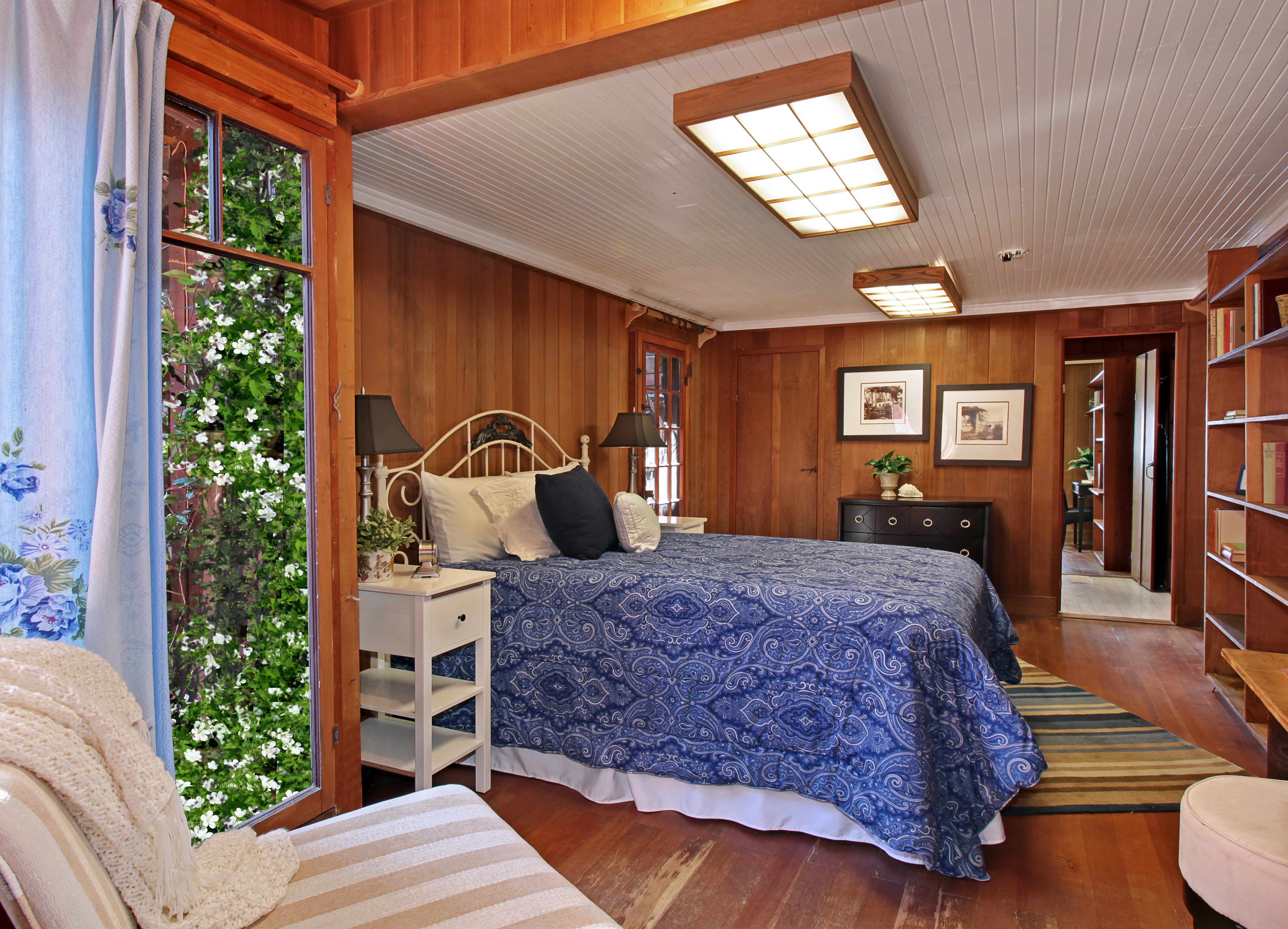 Bedroom Interior Design with Blue Bedding HD Wallpaper