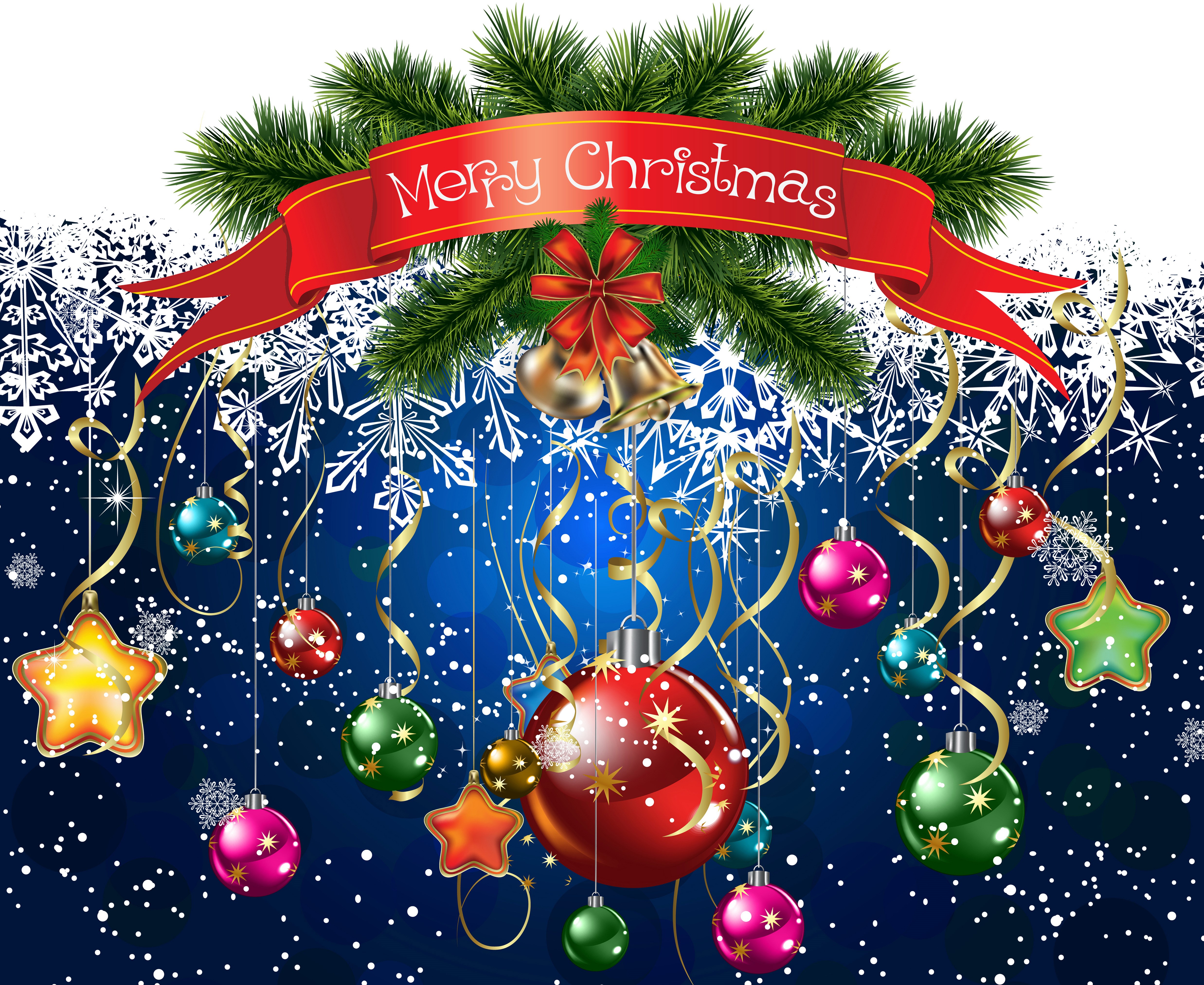 Christmas Decorations with Merry Christmas Banner HD Wallpaper