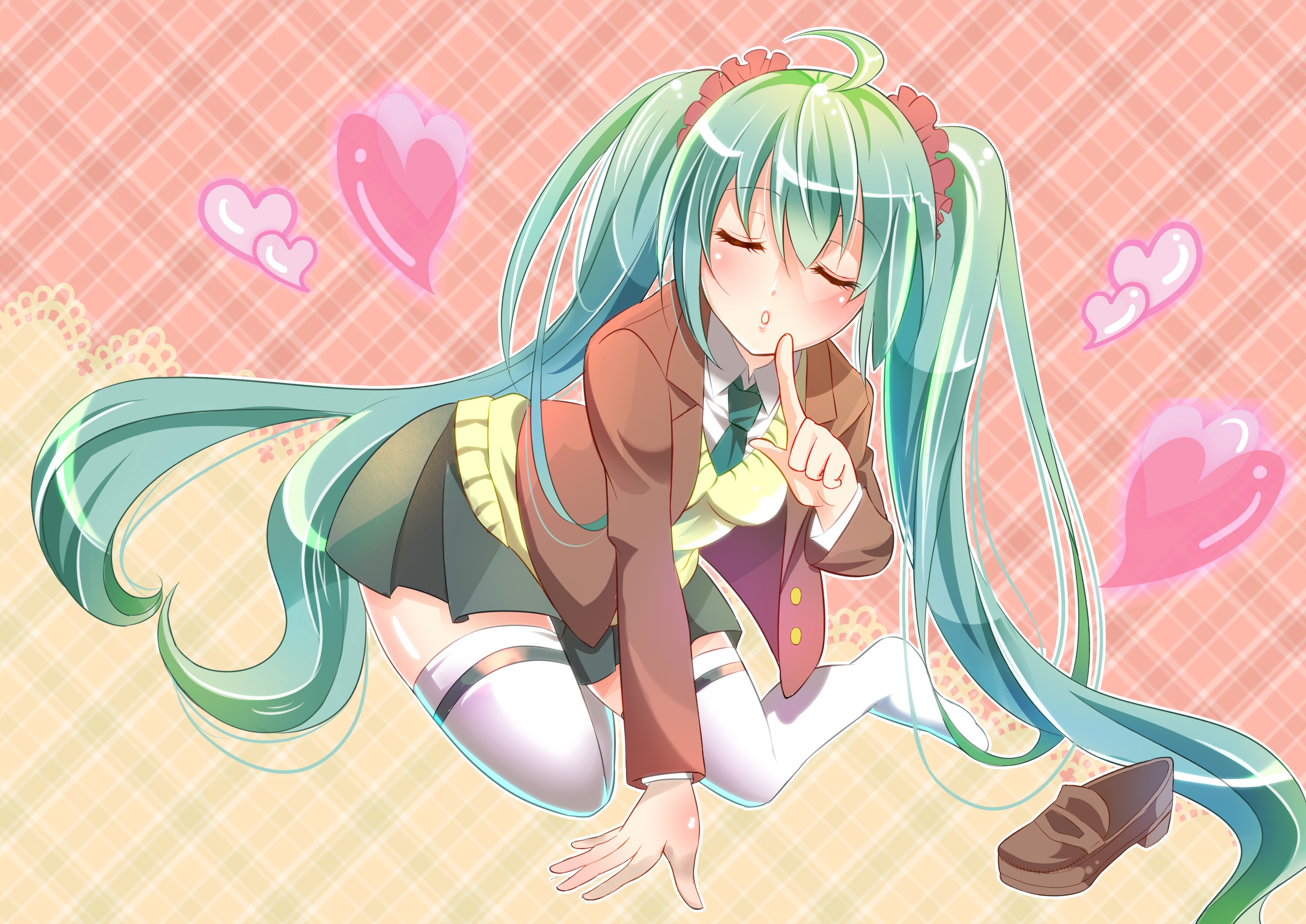 Hatsune Miku from Vocaloid with long turquoise hair HD Wallpaper