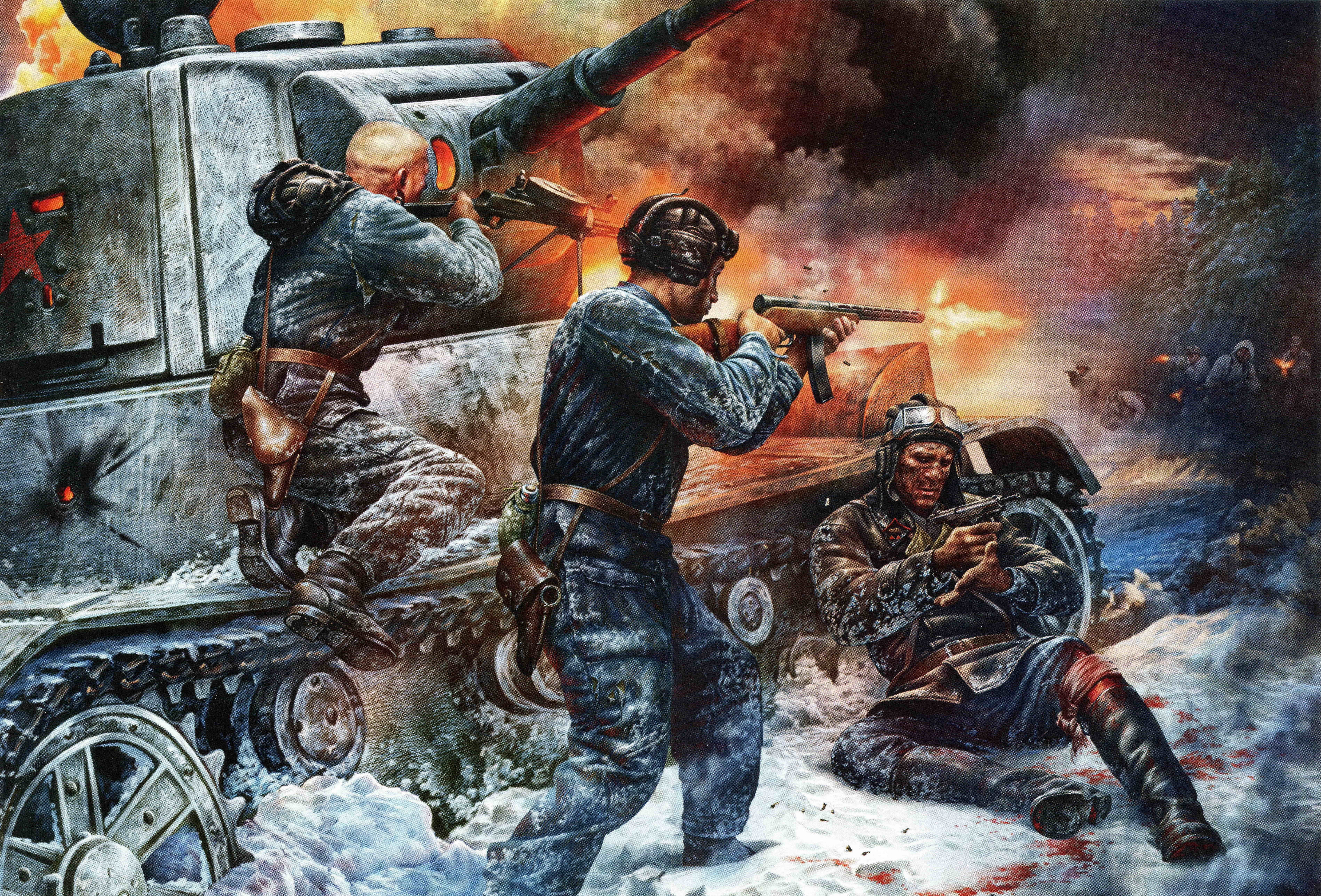 Soviet Tank Crew in Winter Battle HD Wallpaper
