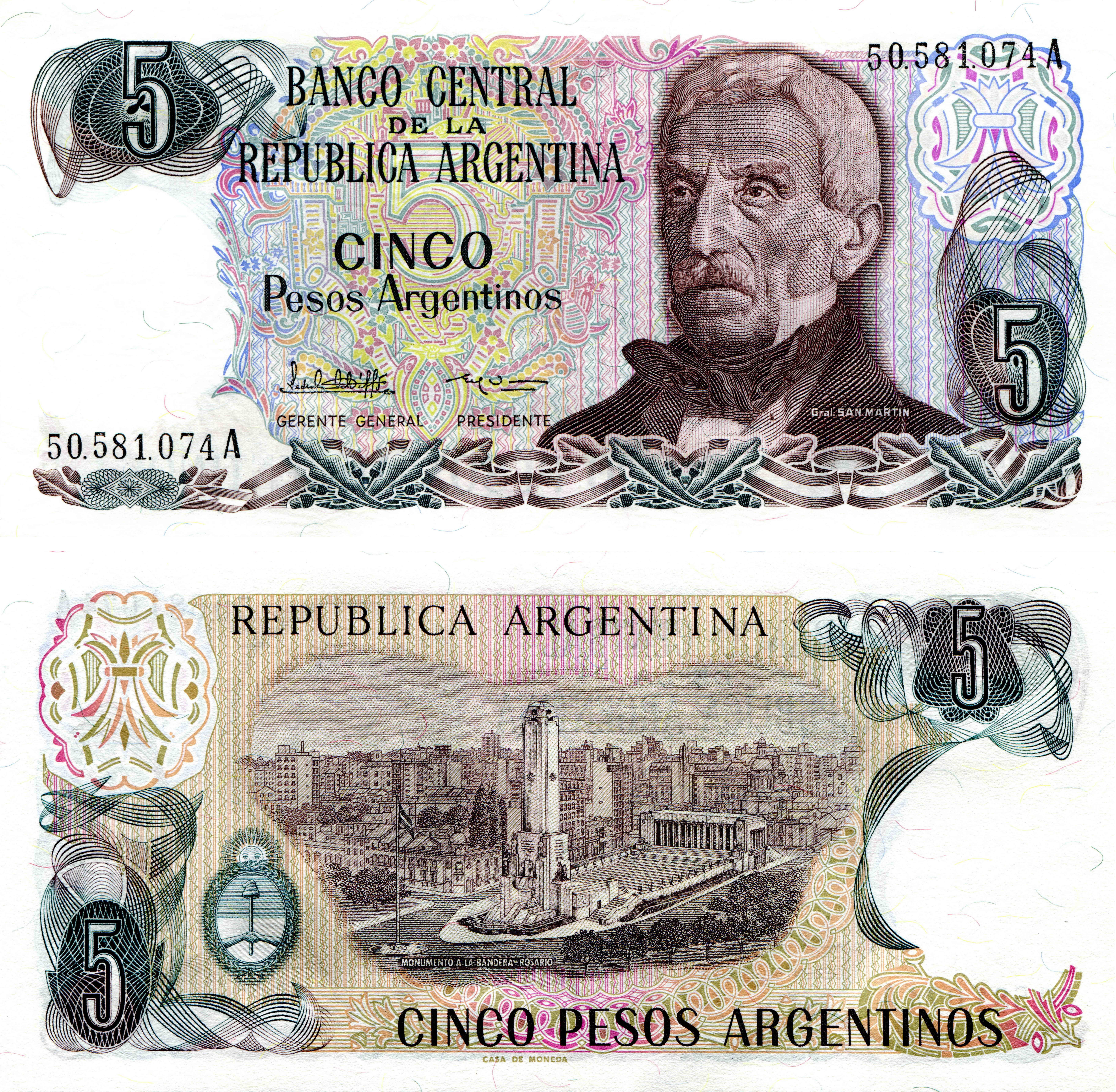 5 Pesos Argentinos Banknote featuring General San Martin HD Wallpaper
