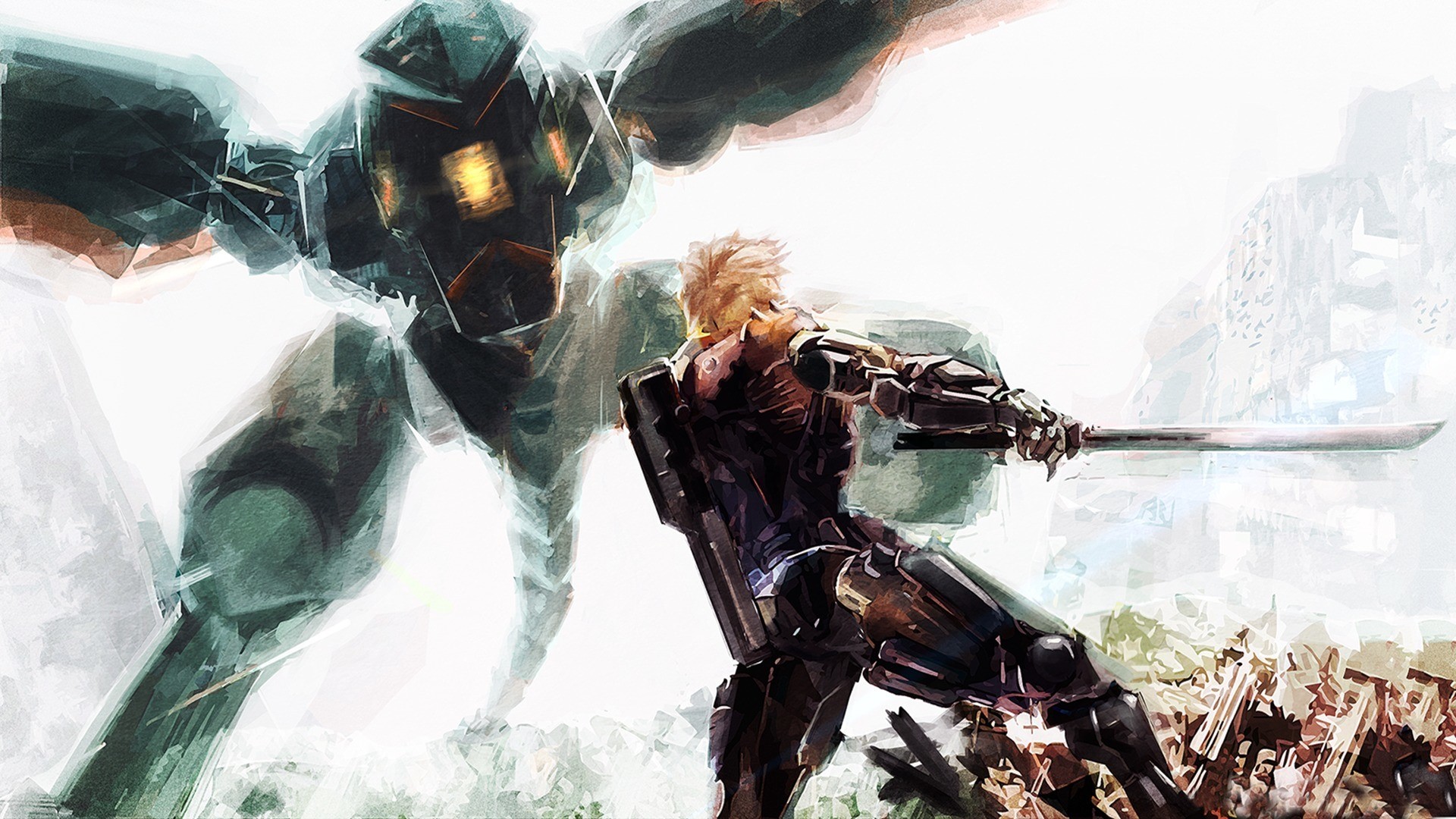 Raiden from Metal Gear Rising fighting Metal Gear RAY HD Wallpaper