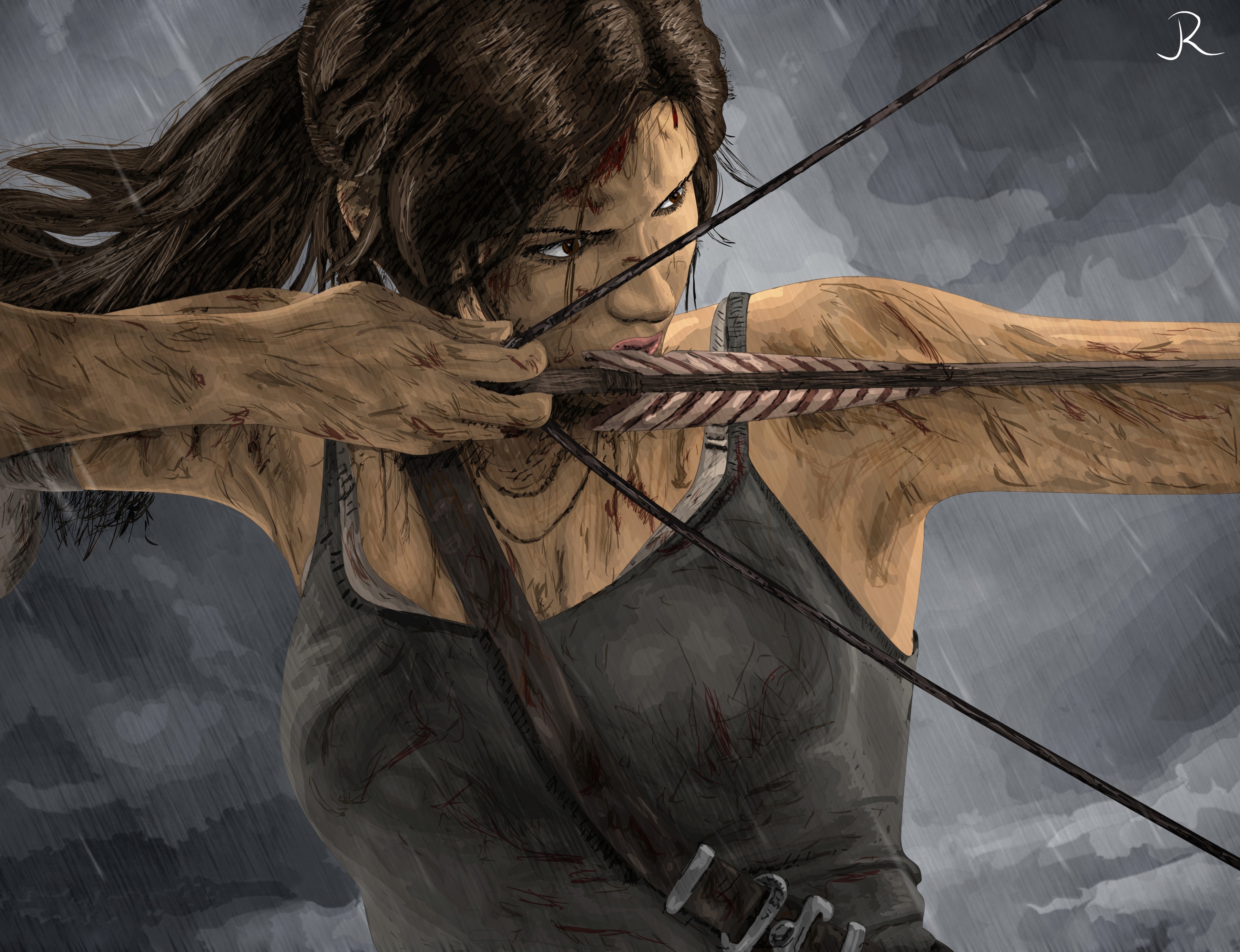 Lara Croft from Tomb Raider with Bow and Arrow HD Wallpaper