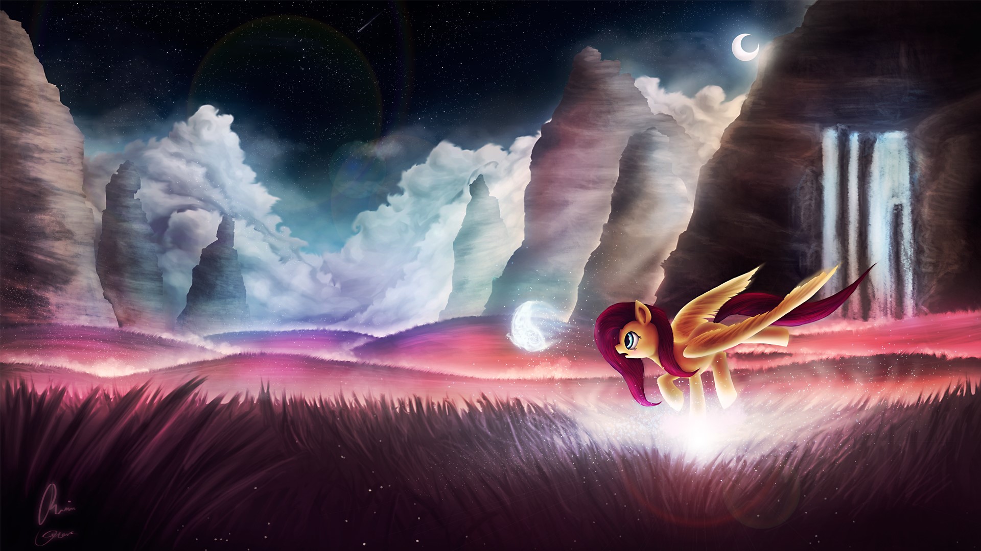 Scootaloo from My Little Pony in a fantasy landscape HD Wallpaper