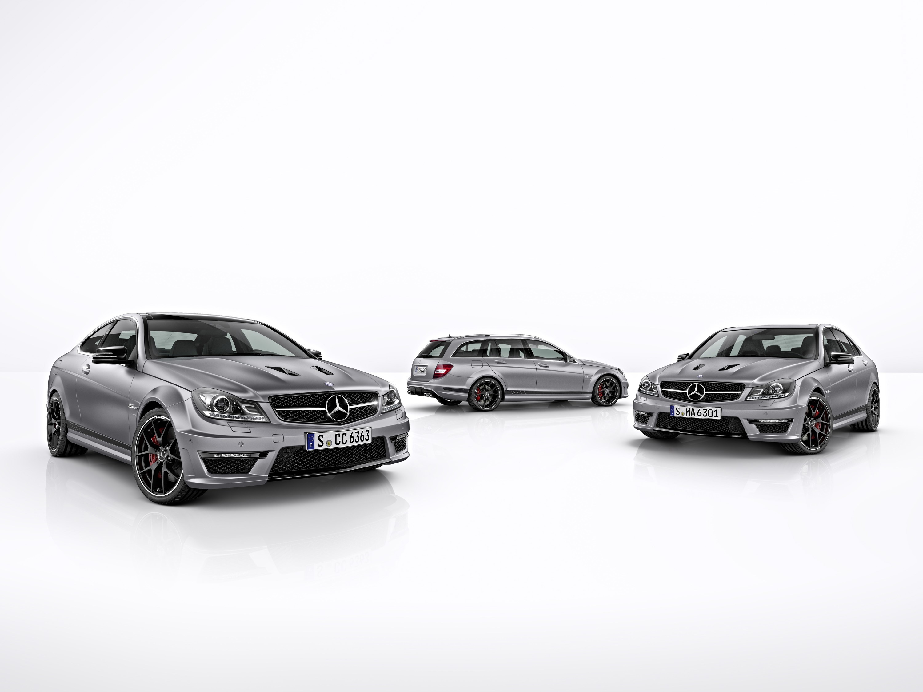 Three Mercedes-Benz C63 AMG cars HD Wallpaper