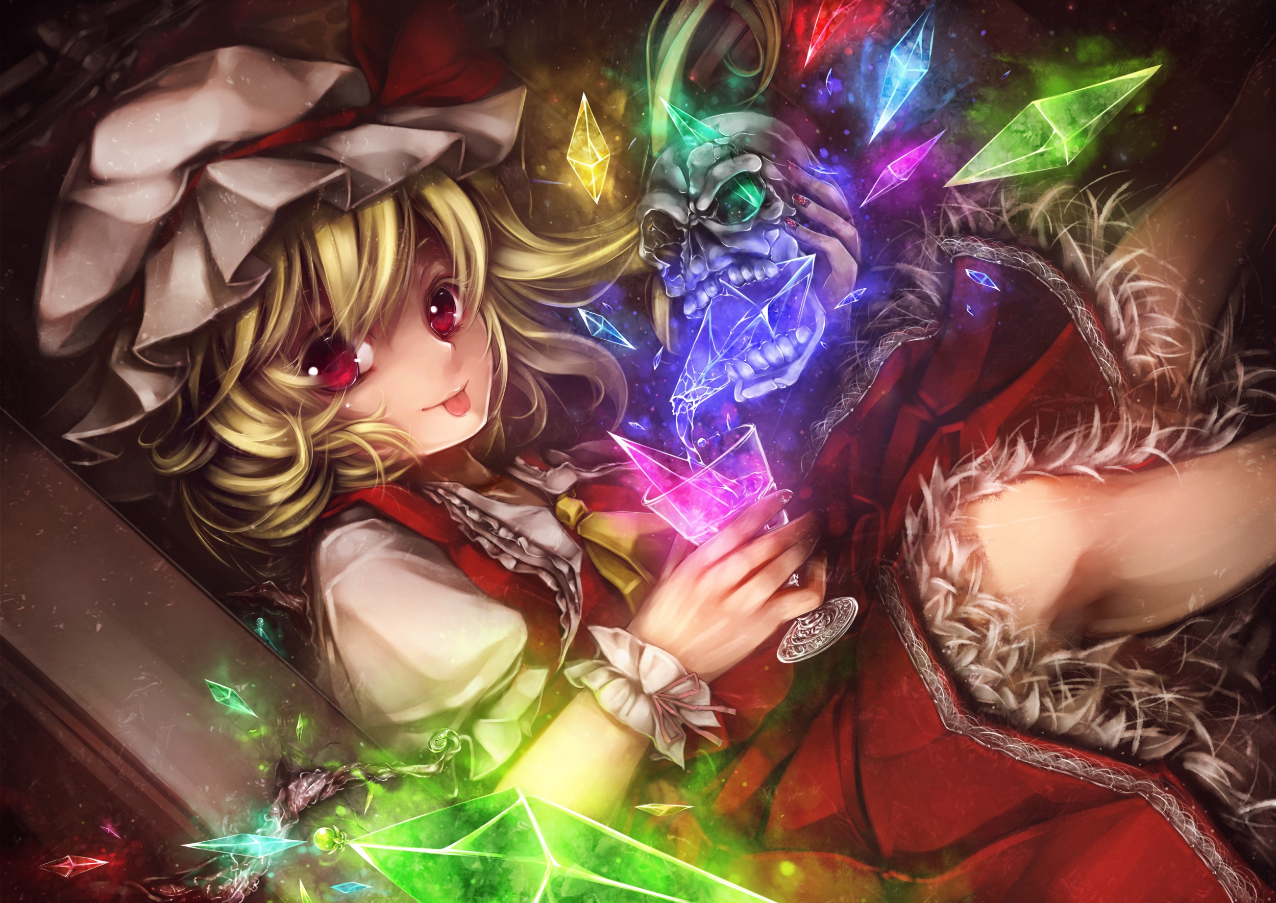 Flandre Scarlet from Touhou Collection with Skull and Crystals HD Wallpaper