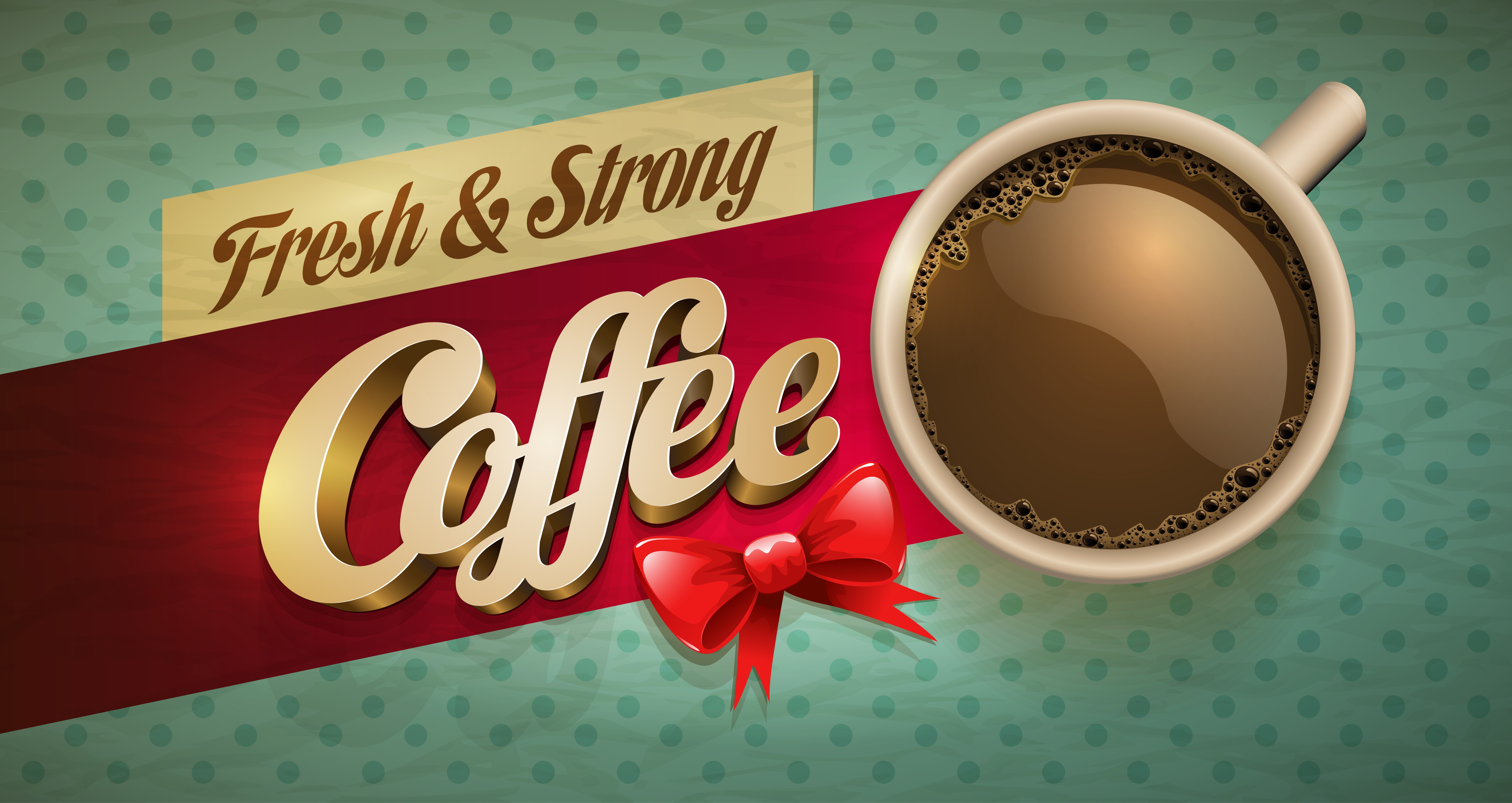 Fresh & Strong Coffee Cup with Red Bow HD Wallpaper