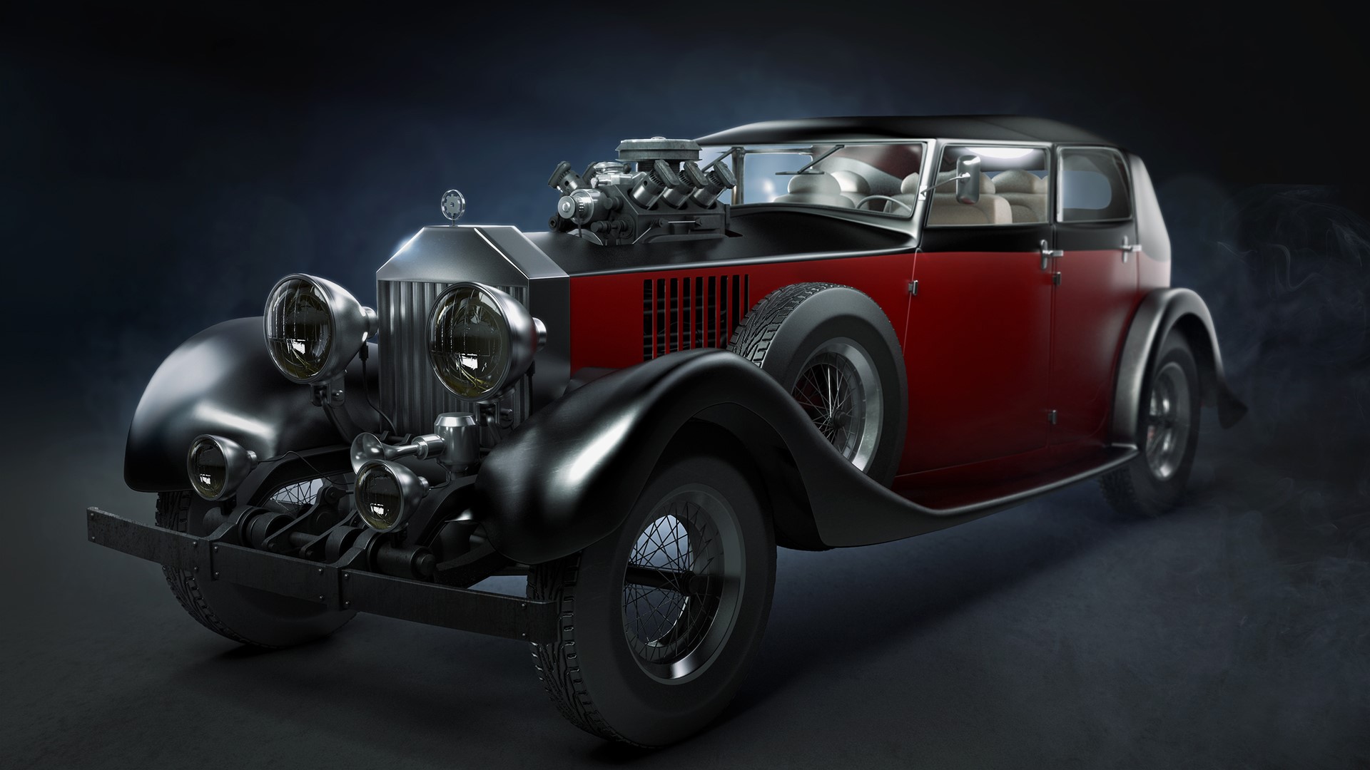 Retro car with exposed engine HD Wallpaper