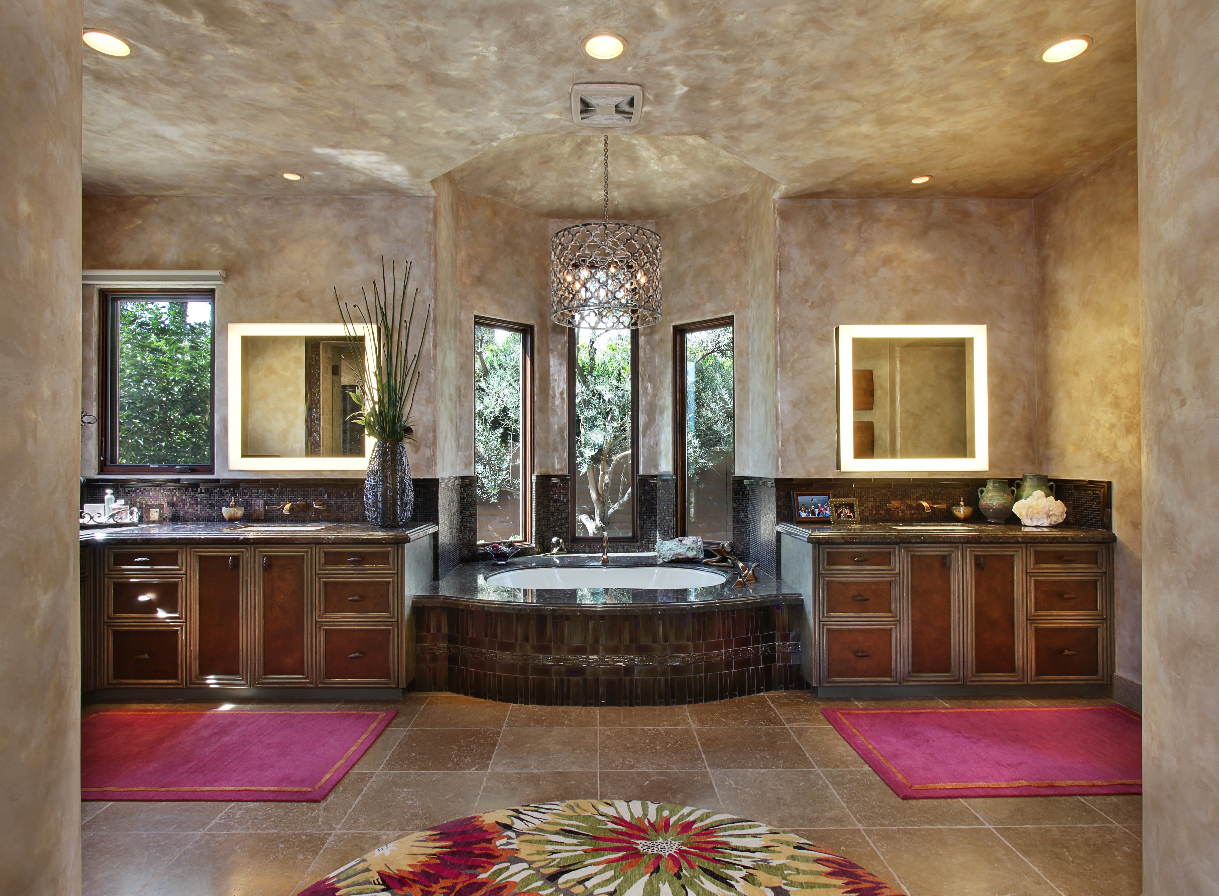 Luxury Bathroom with Chandelier and Bathtub HD Wallpaper