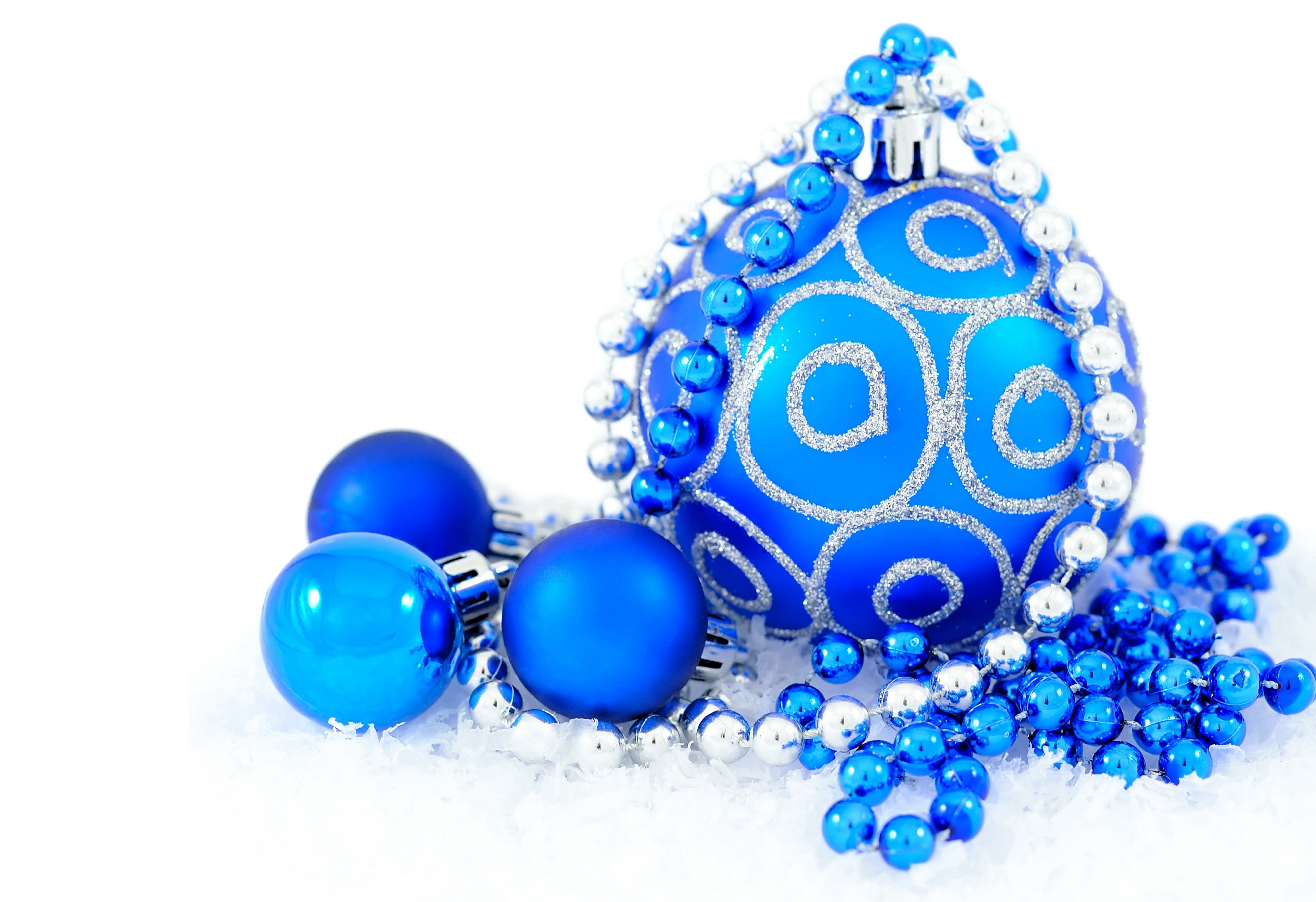 Blue Christmas Ornaments with Silver and Blue Beads HD Wallpaper