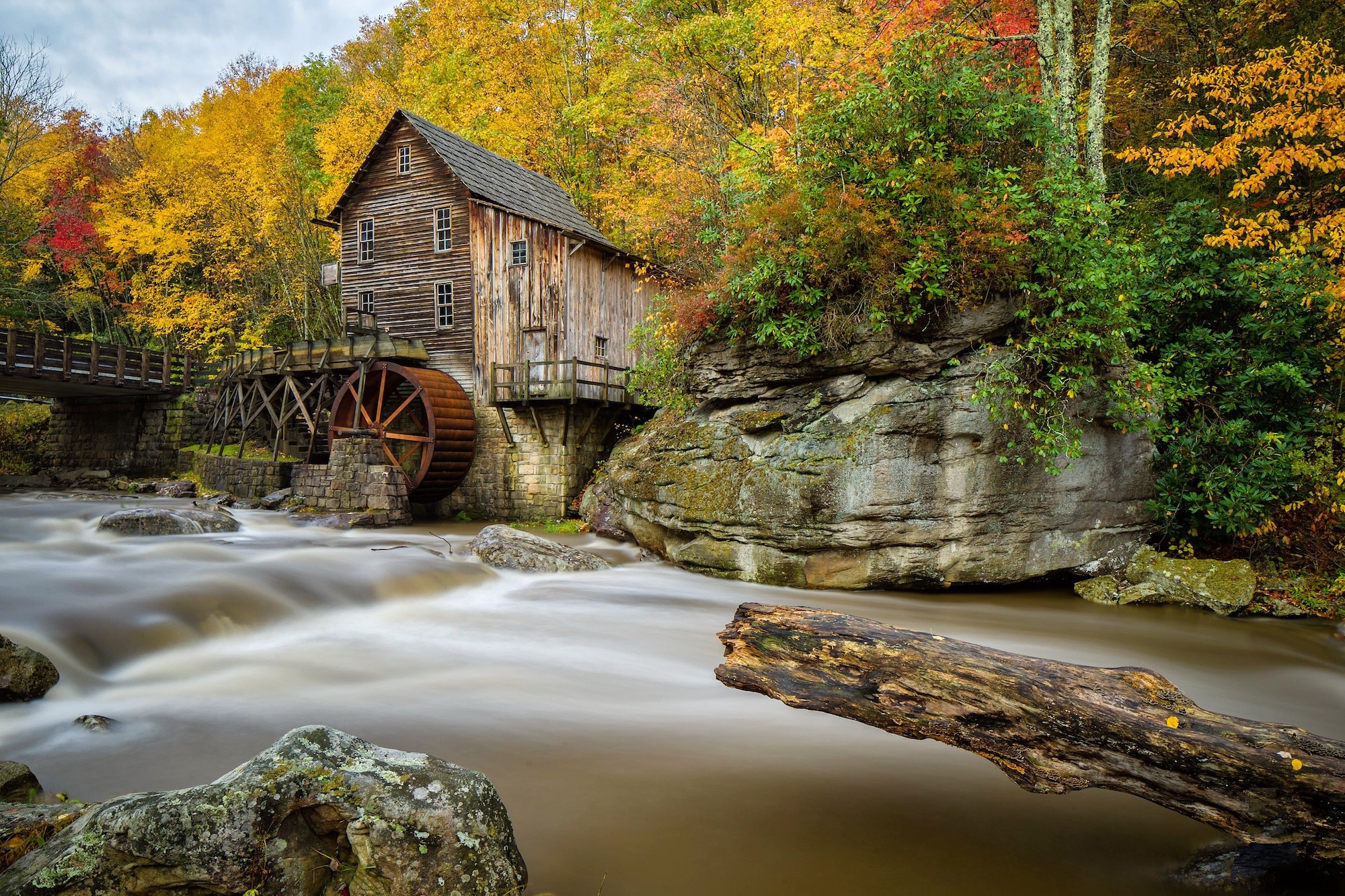 Babcock State Park Autumn Mill and River HD Wallpaper