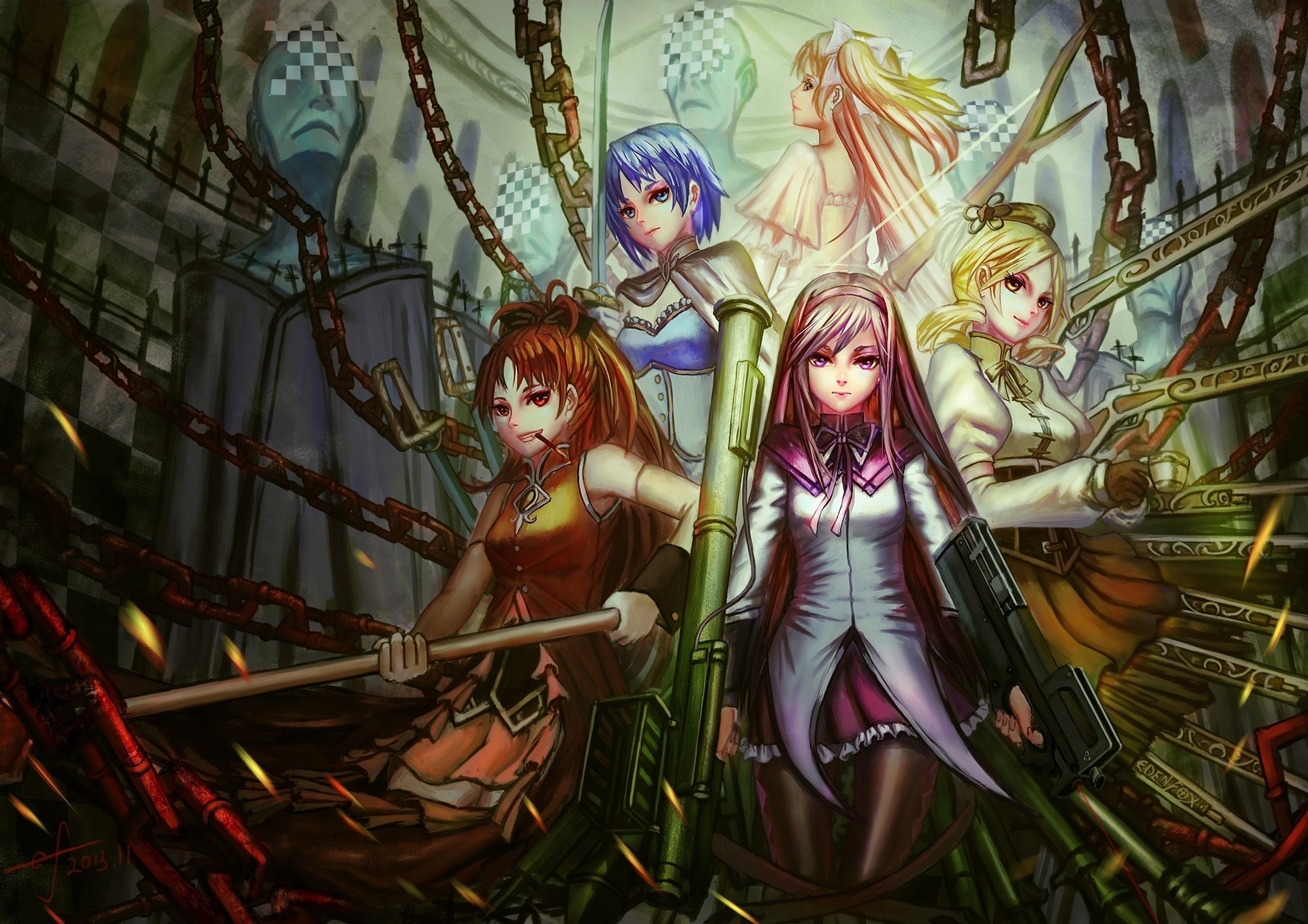 Mahou Shoujo Madoka Magica Warriors with Chains HD Wallpaper