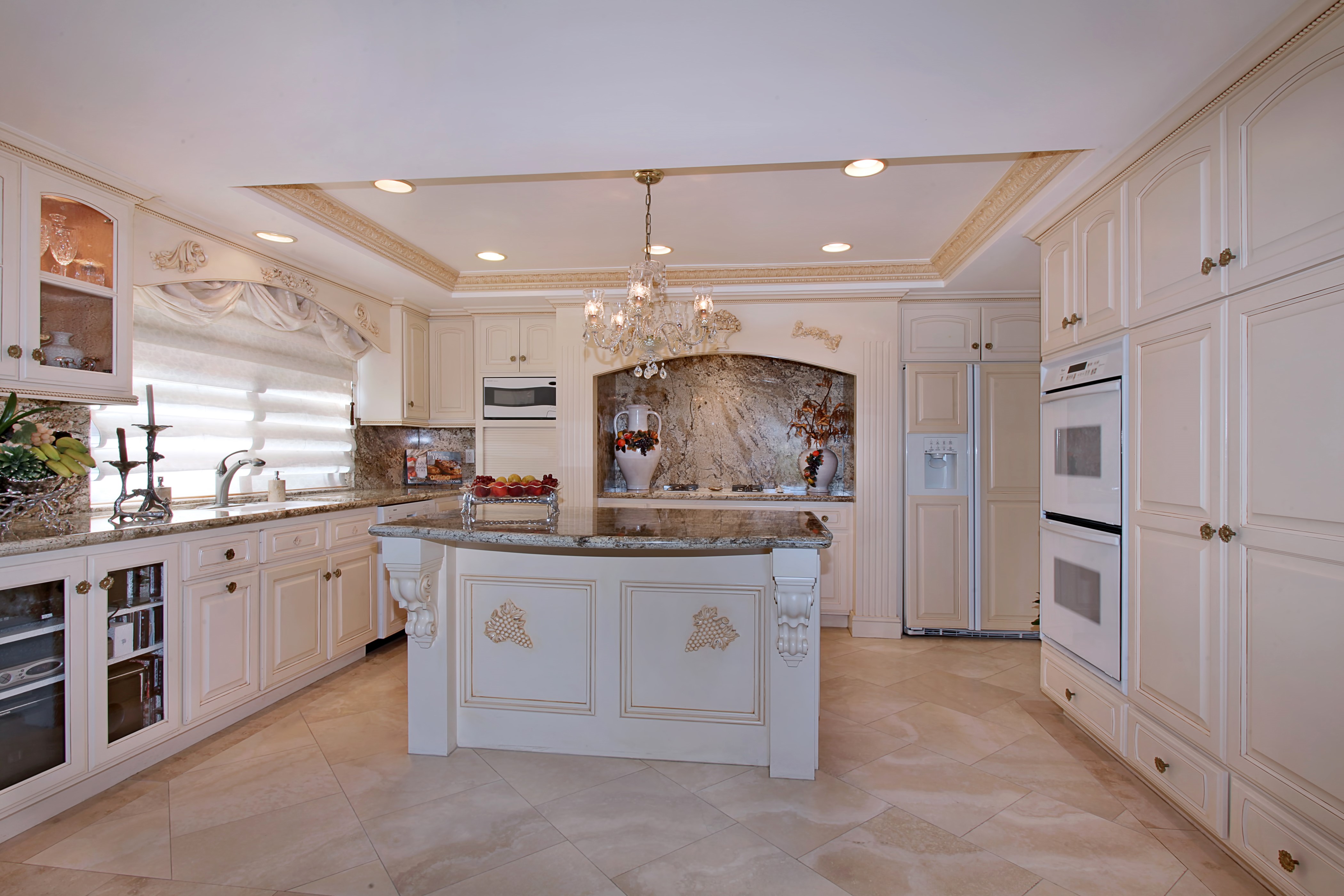Kitchen Interior Design with Chandelier and Table HD Wallpaper