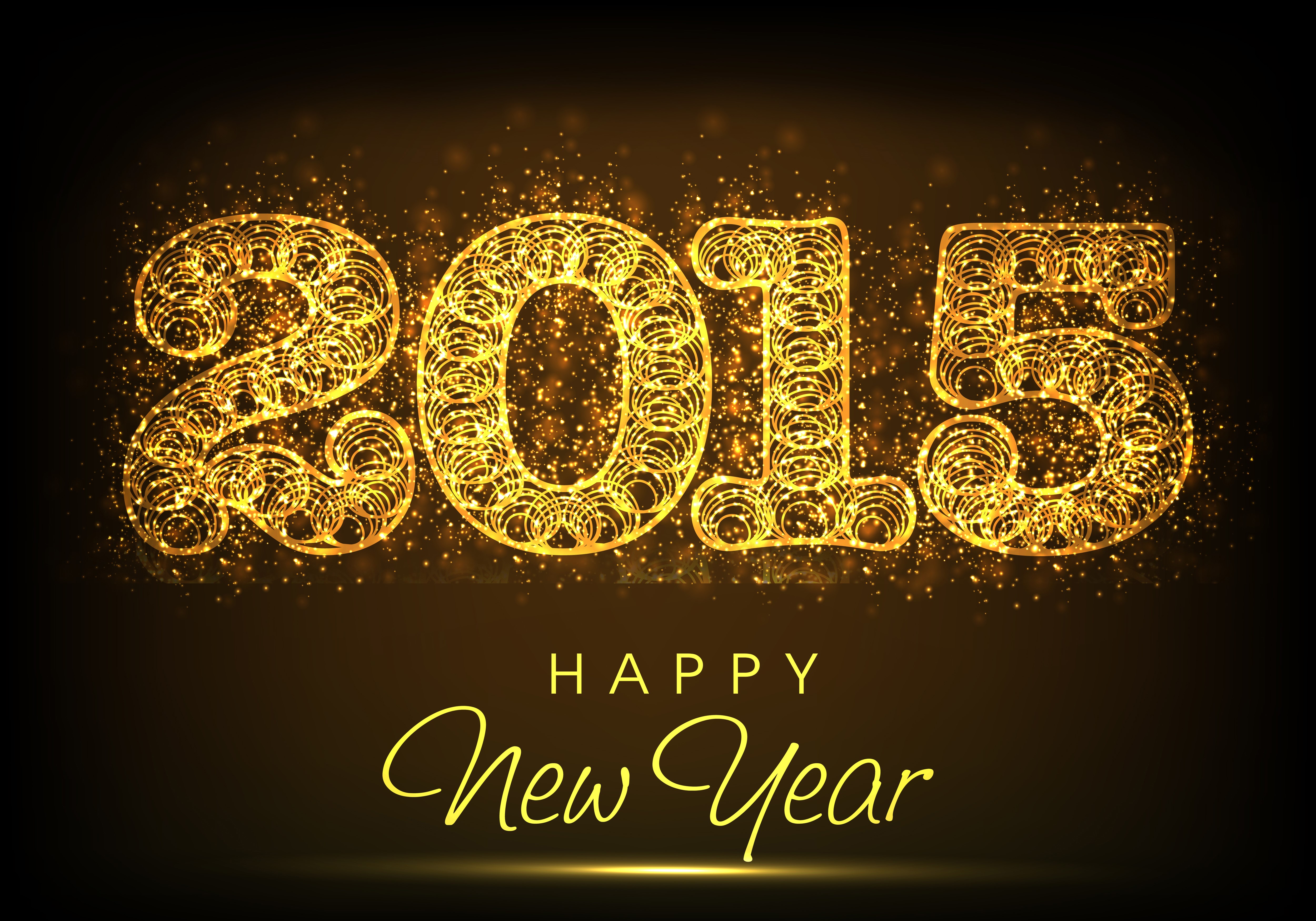 Happy New Year 2015 Golden Sparkles HD Wallpaper