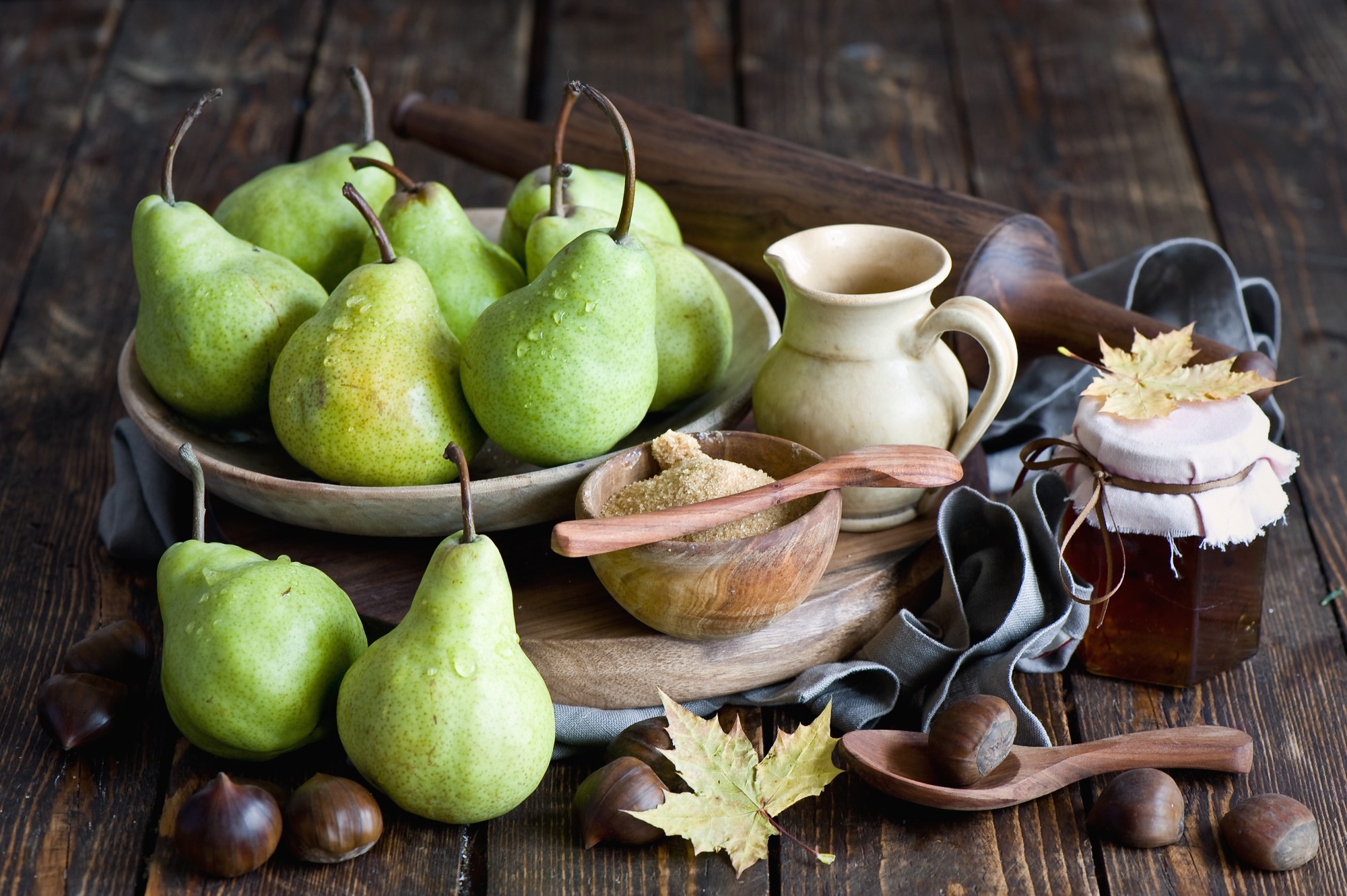 Pears, Honey, Nuts, and a Rolling Pin HD Wallpaper
