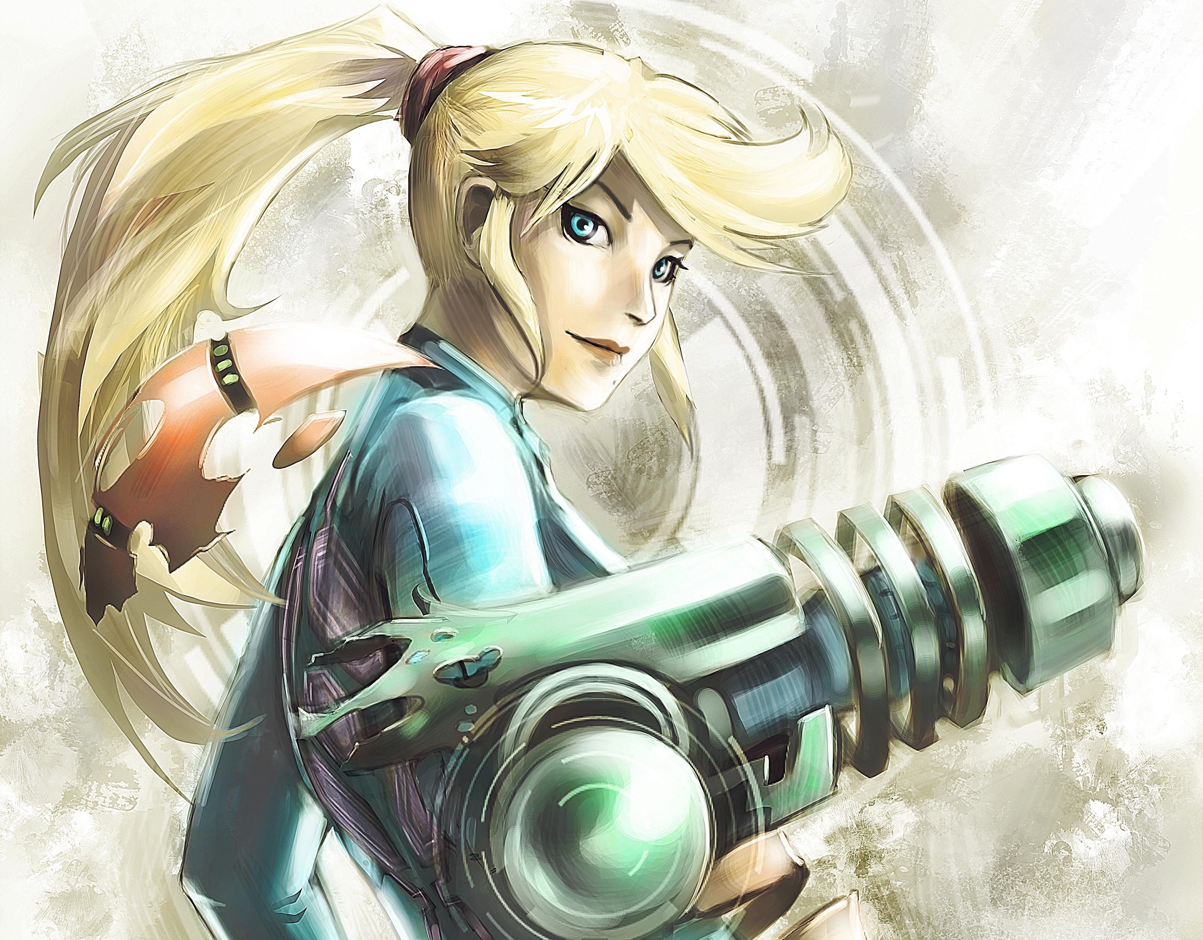 Samus Aran from Metroid holding a cannon HD Wallpaper