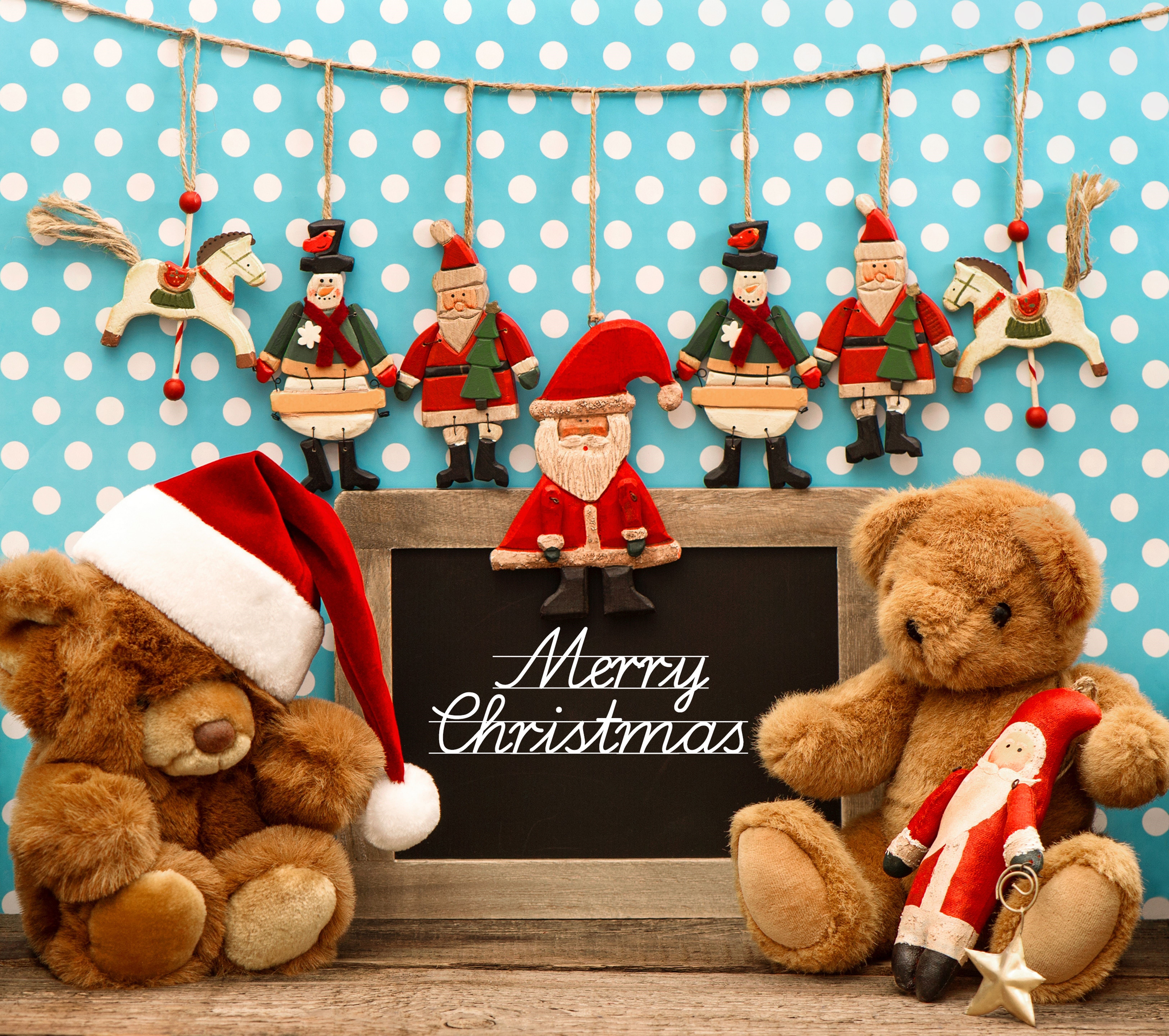 Christmas Decorations with Teddy Bears and Santa HD Wallpaper