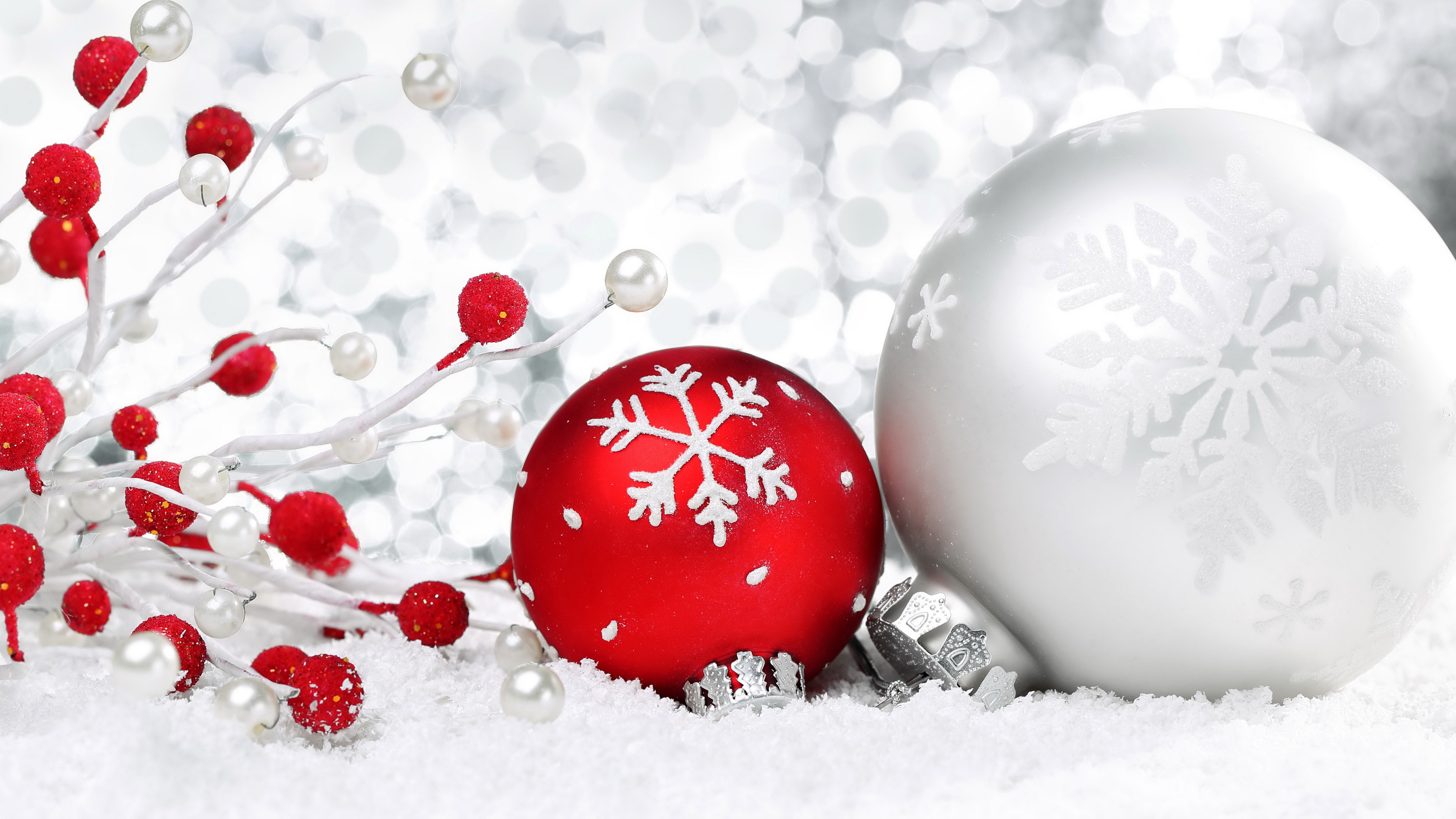 Christmas Ornaments with Snowflakes and Berries HD Wallpaper