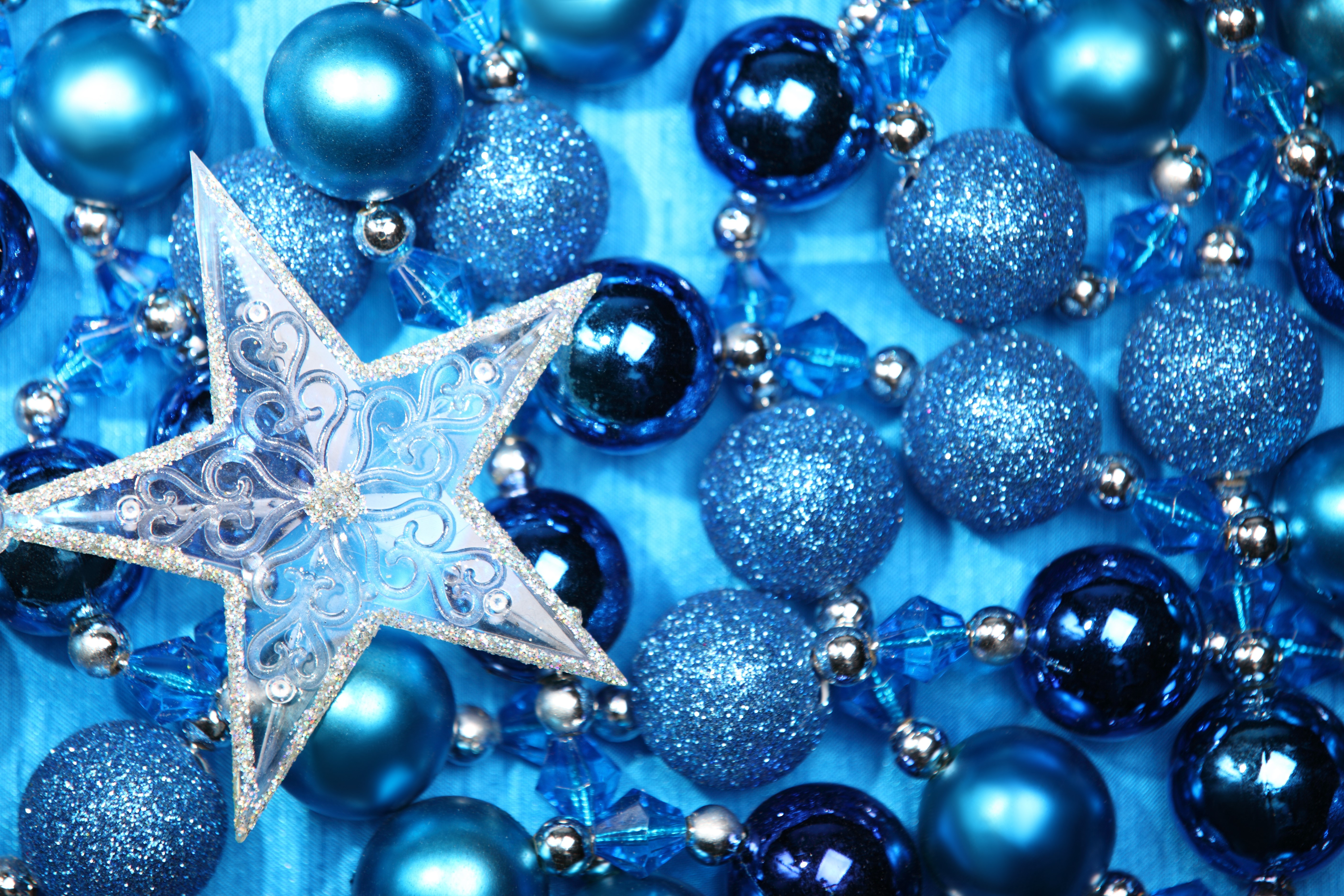 Blue Christmas Ornaments and Star HD Wallpaper