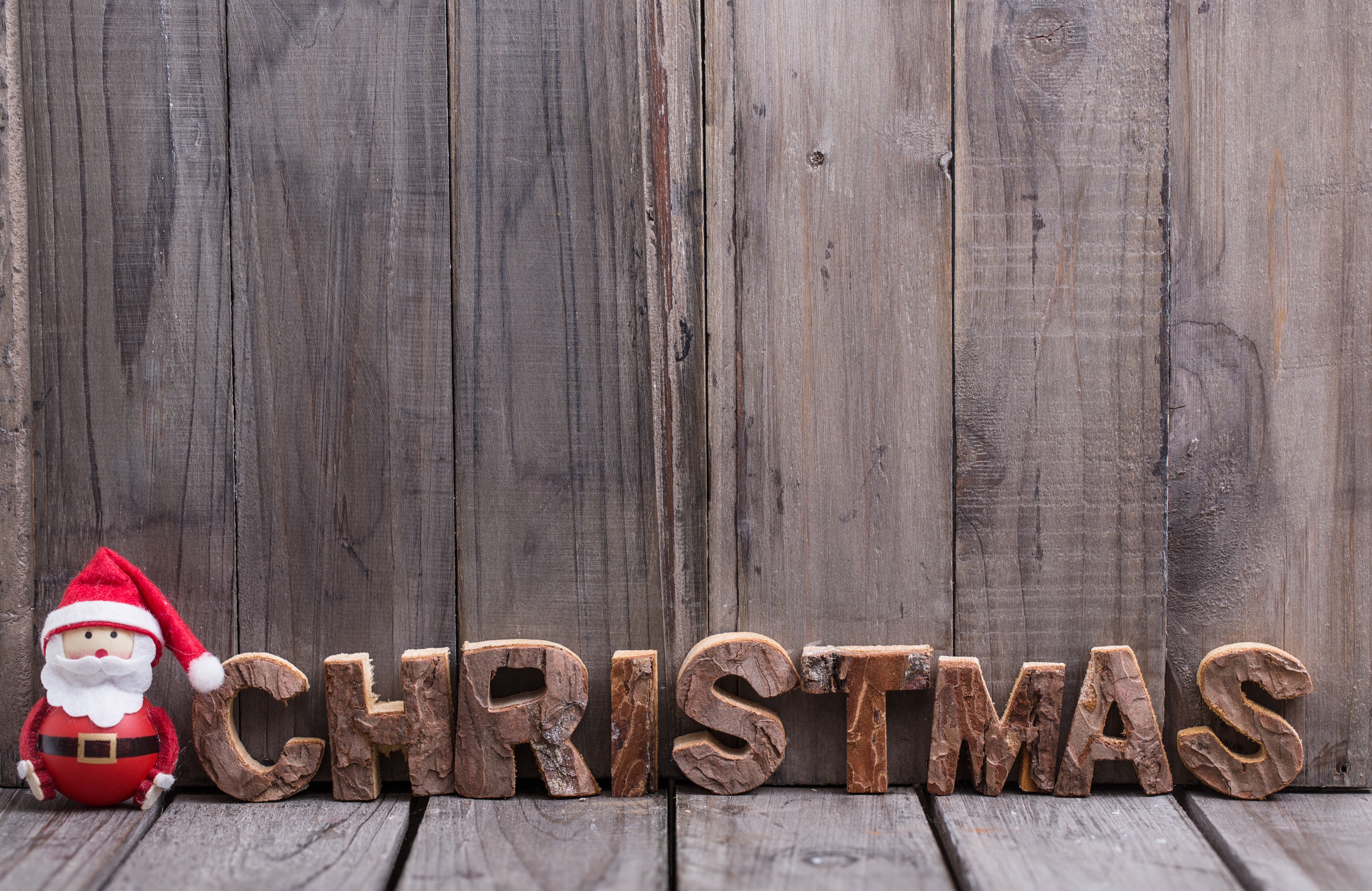 Christmas wooden letters with Santa Claus decoration HD Wallpaper