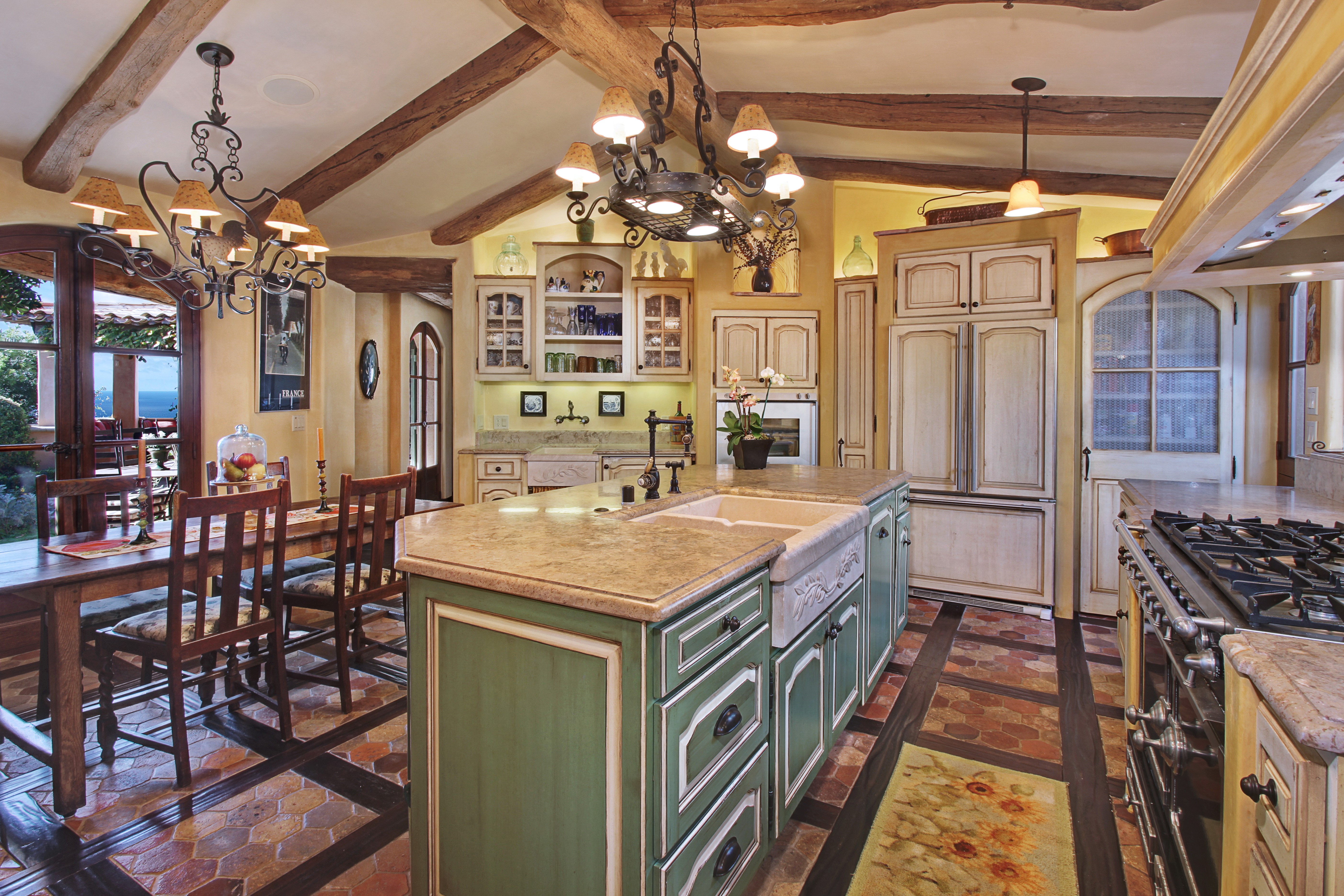 Rustic Kitchen with Dining Area and Ocean View HD Wallpaper