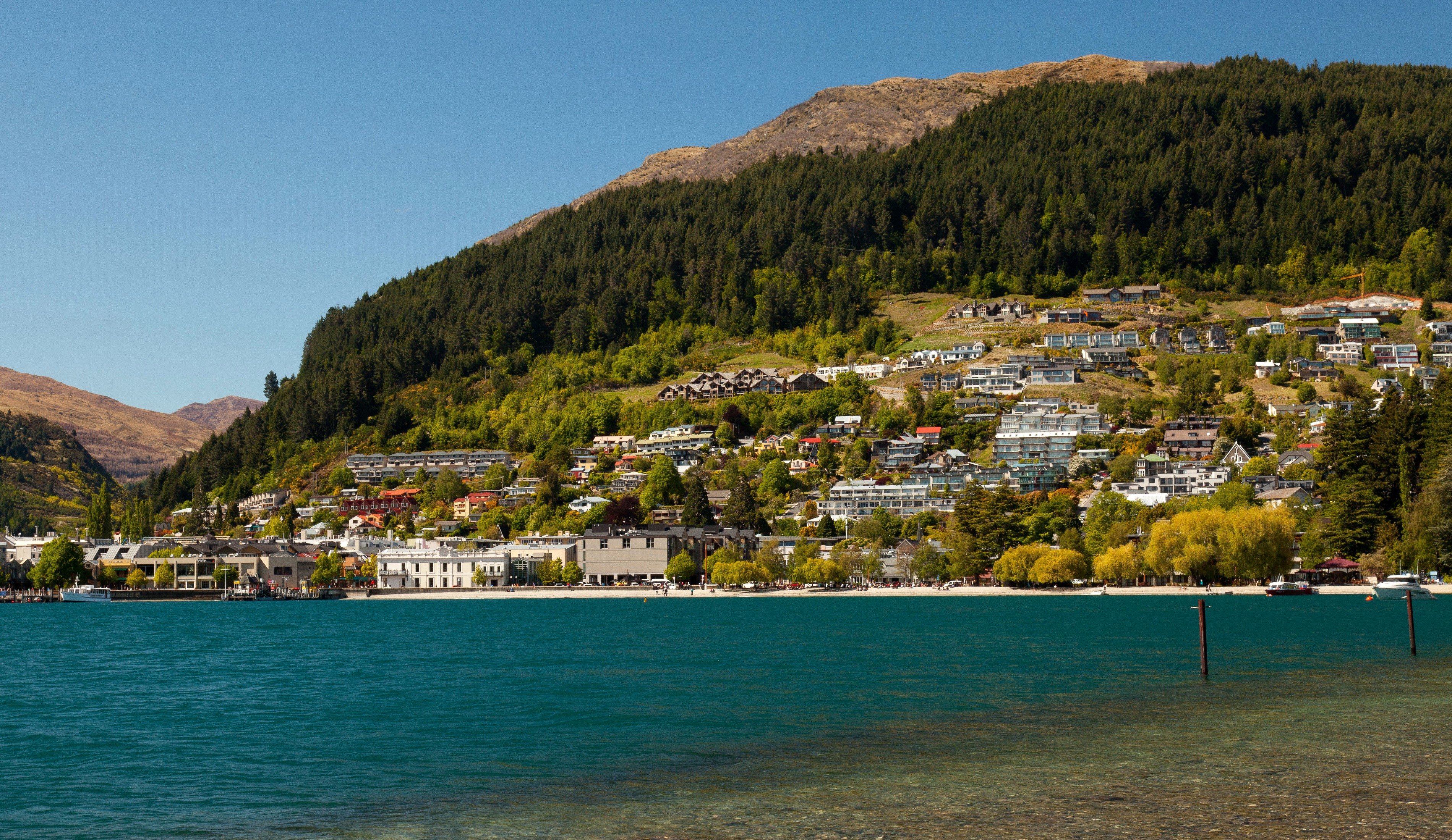 Queenstown New Zealand Houses on Hillside Overlooking Lake HD Wallpaper